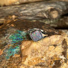 Australian opal triplet ring in sterling silver, cushion-shaped stone, ring size US 8