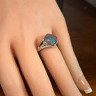 Australian opal triplet ring on the hand, sterling silver, 10 x 10mm cushion-shaped stone
