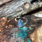 Australian opal triplet ring, sterling silver, 12 x 9mm stone showing red, yellow, blue and green