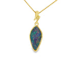 16 x 8mm oval Australian opal doublet pendant in yellow gold-plated silver
