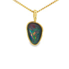 12 x 8mm freeform Australian opal triplet pendant in yellow gold-plated silver, blue, red and green
