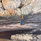 red, green and blue Australian opal triplet, freeform, yellow gold-plated silver pendant, 11 x 8mm