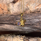 round Australian opal triplet pendant in yellow gold-plated silver, blue, red and green play-of-colour
