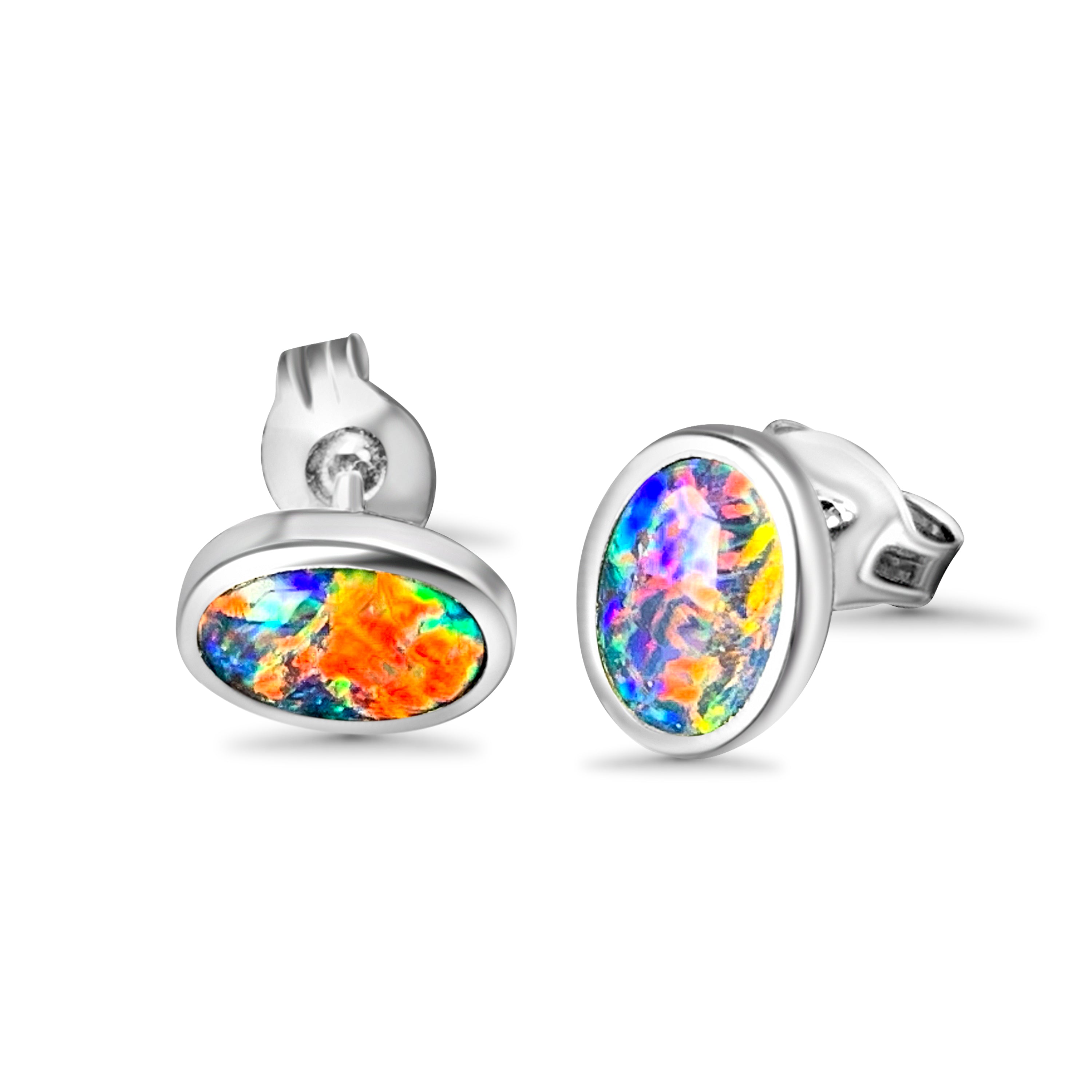 Sterling Silver 7x5mm Opal triplet studs - Masterpiece Jewellery Opal & Gems Sydney Australia | Online Shop