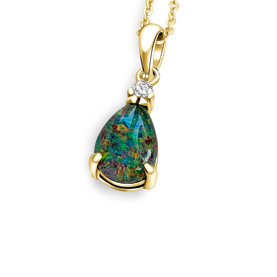 Sterling Silver Gold plated Opal triplet 13x8mm pear shape and cubic zirconia pendant - Masterpiece Jewellery Opal & Gems Sydney Australia | Online Shop