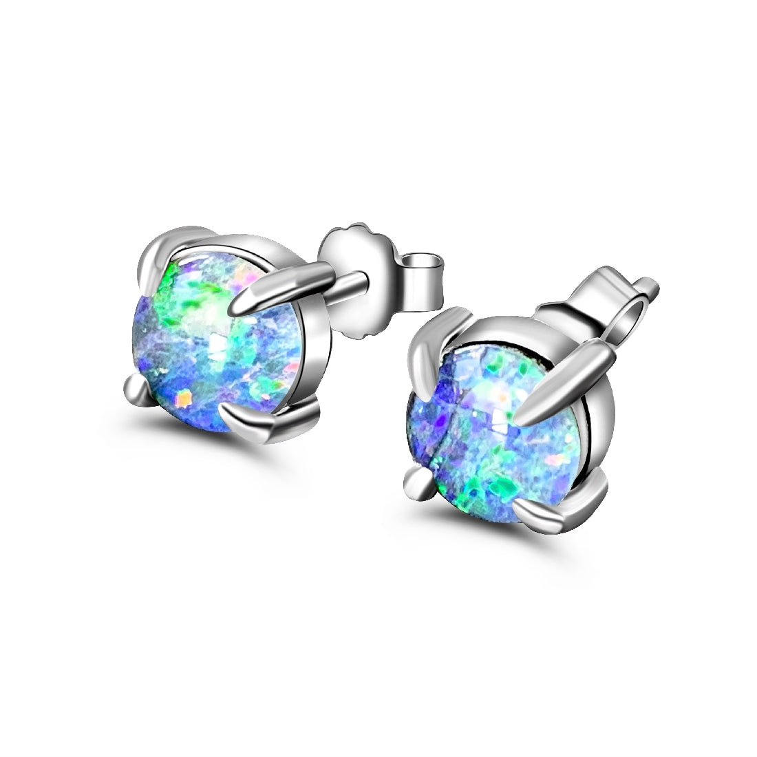 Sterling Silver 6mm Round Opal studs claw set - Masterpiece Jewellery Opal & Gems Sydney Australia | Online Shop