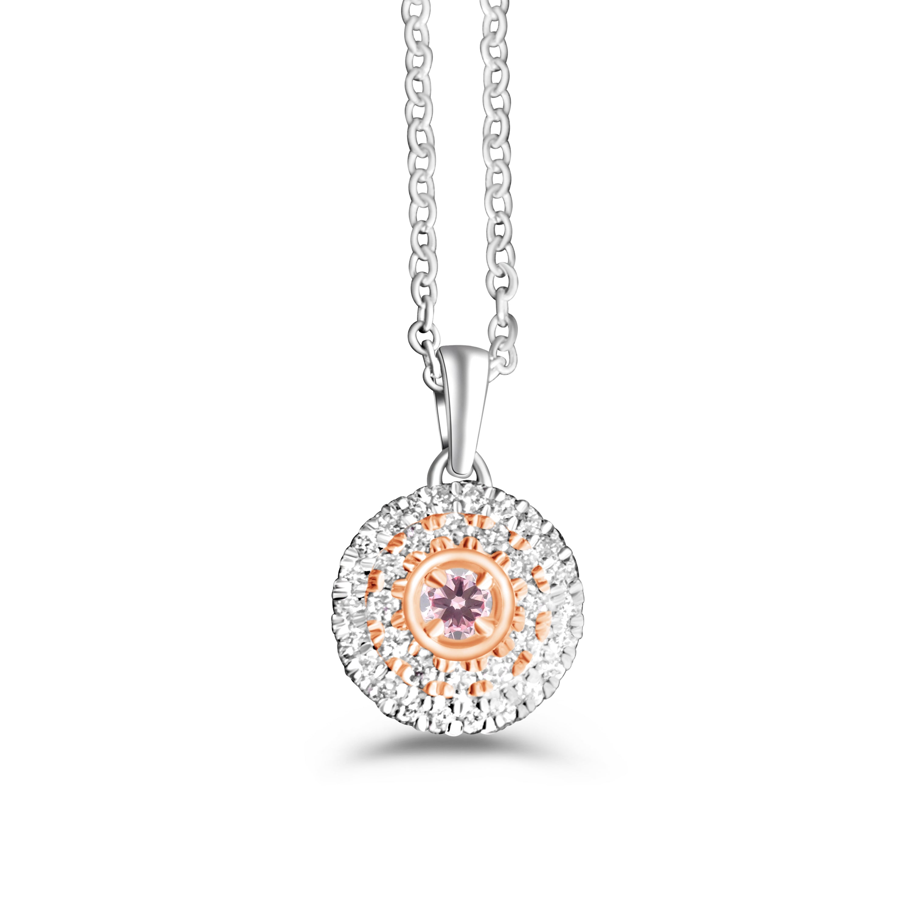 18kt White and Rose Gold Round Pink and White Diamond cluster necklace - Masterpiece Jewellery Opal & Gems Sydney Australia | Online Shop