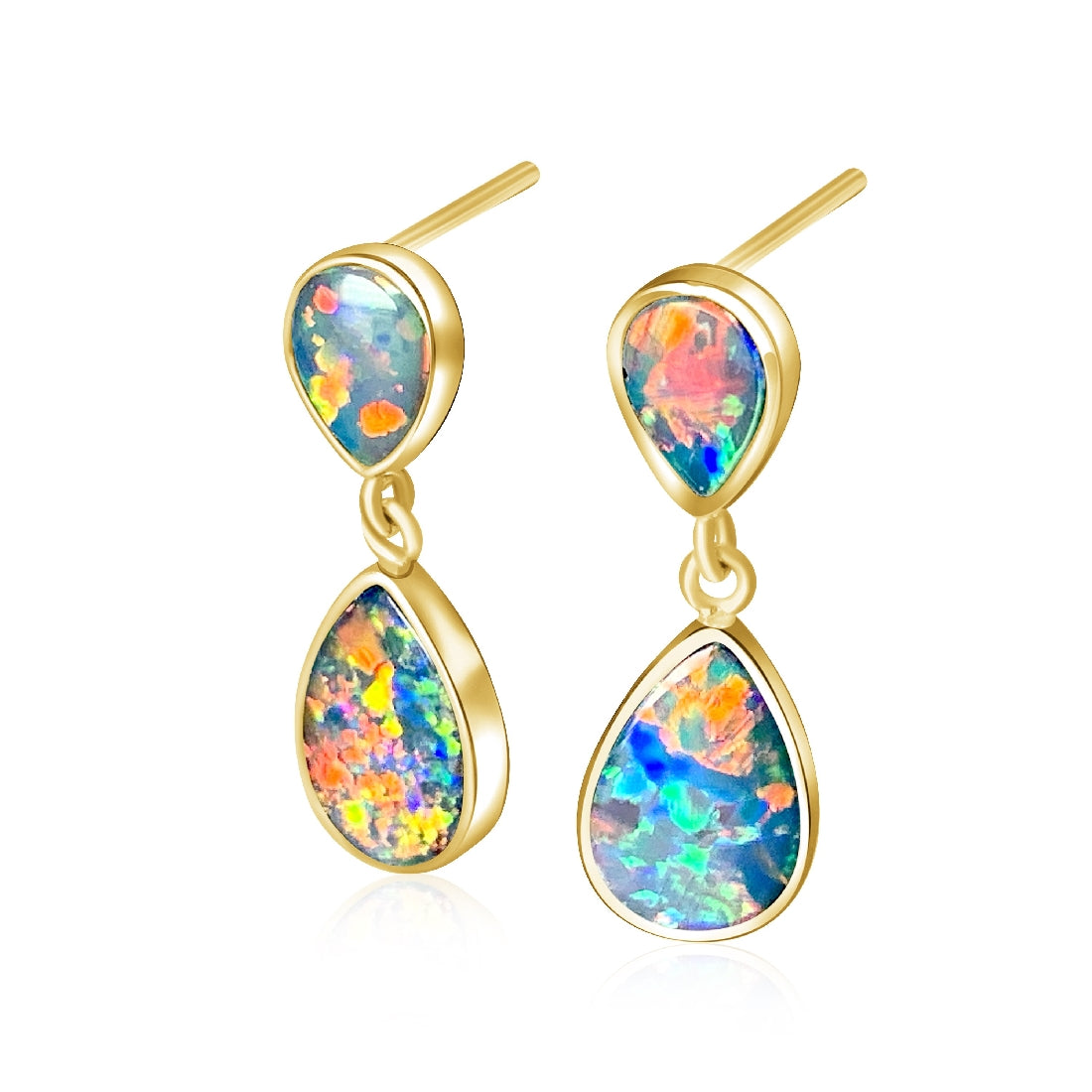 14kt Yellow Gold dangling Fire Opal doublet earrings 3.17ct - Masterpiece Jewellery Opal & Gems Sydney Australia | Online Shop