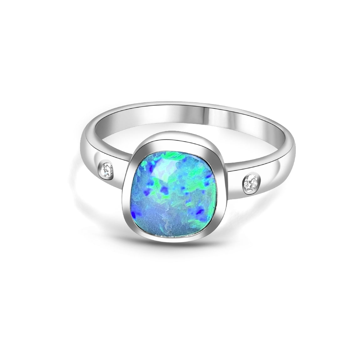 9kt White Gold Black Opal 1.38ct and Diamond ring - Masterpiece Jewellery Opal & Gems Sydney Australia | Online Shop