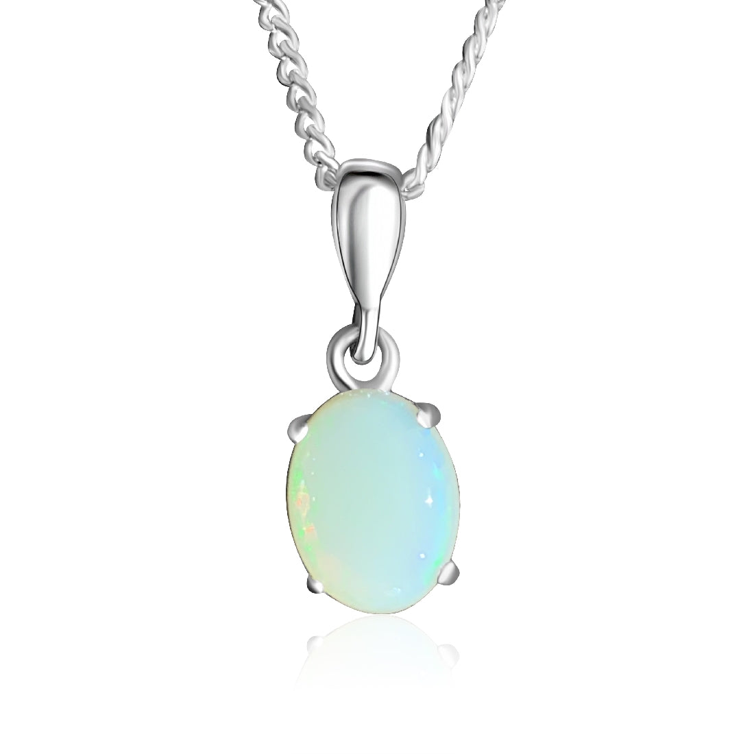 Sterling Silver 8x6mm White Opal 4 claw pendant - Masterpiece Jewellery Opal & Gems Sydney Australia | Online Shop