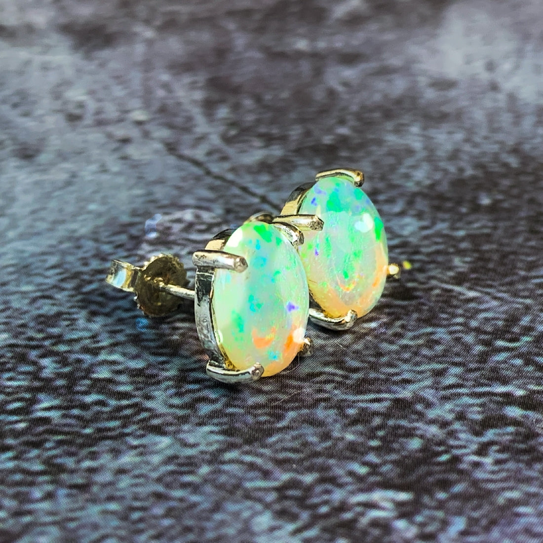Sterling Silver Crystal Opal 10x8mm studs - Masterpiece Jewellery Opal & Gems Sydney Australia | Online Shop