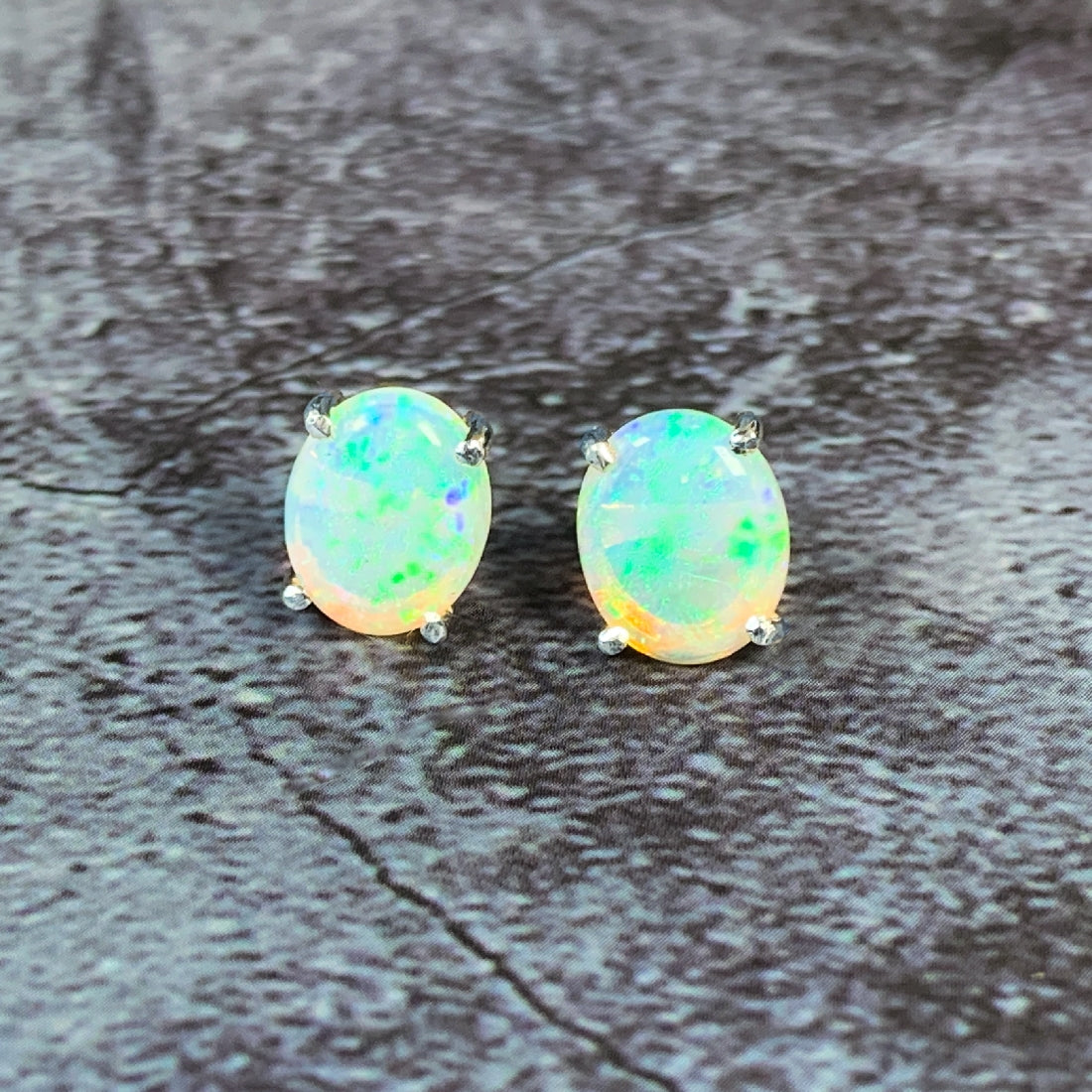 Sterling Silver Crystal Opal 10x8mm studs - Masterpiece Jewellery Opal & Gems Sydney Australia | Online Shop
