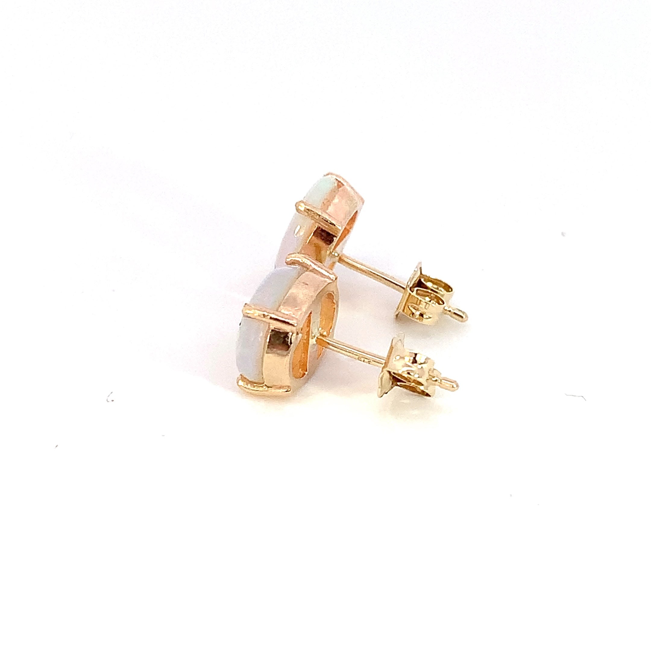 9kt Yellow Gold studs set with two 10x8mm Light Opals claw set 3ct - Masterpiece Jewellery Opal & Gems Sydney Australia | Online Shop