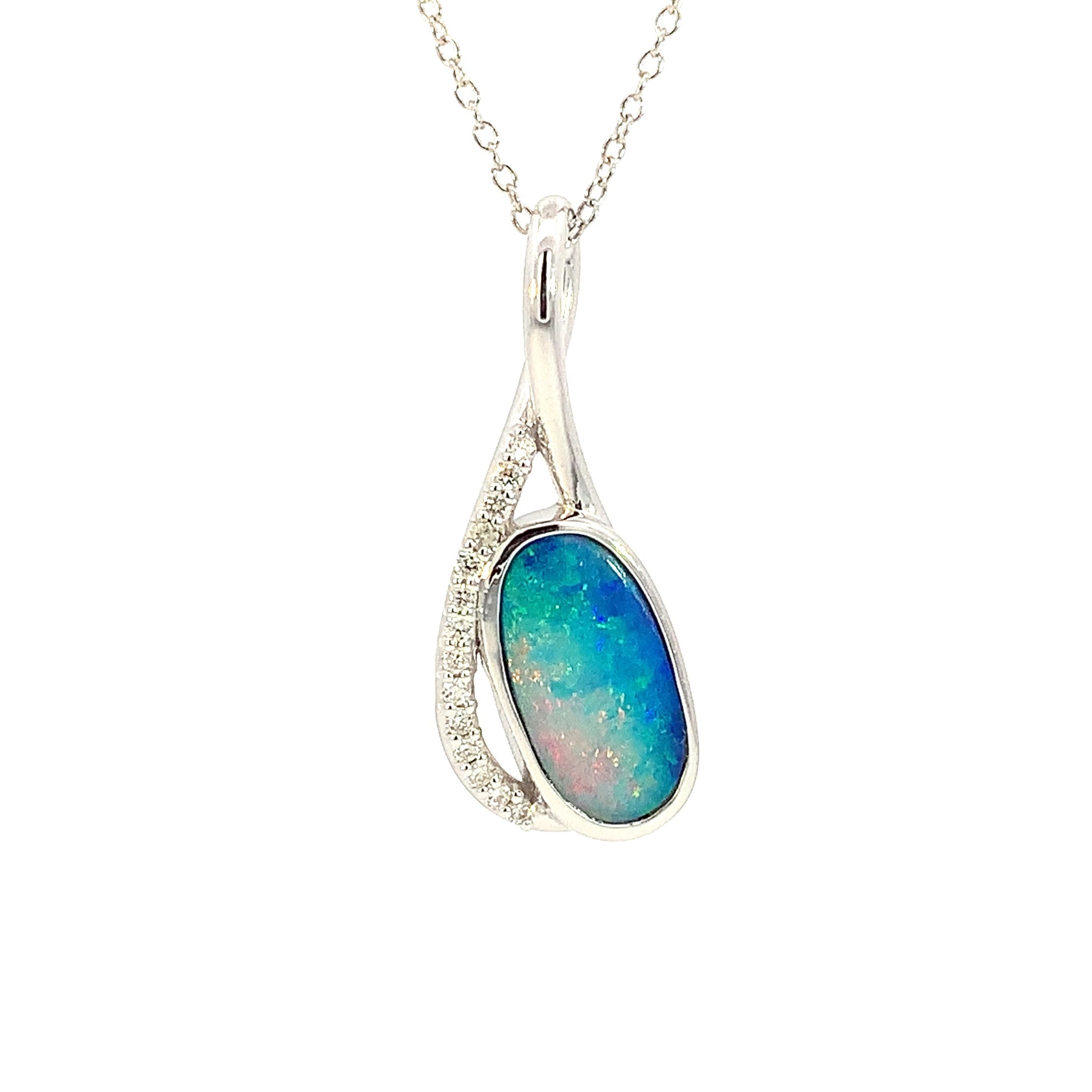 14kt White Gold Black Opal and diamond pendant 30x11mm - Masterpiece Jewellery Opal & Gems Sydney Australia | Online Shop