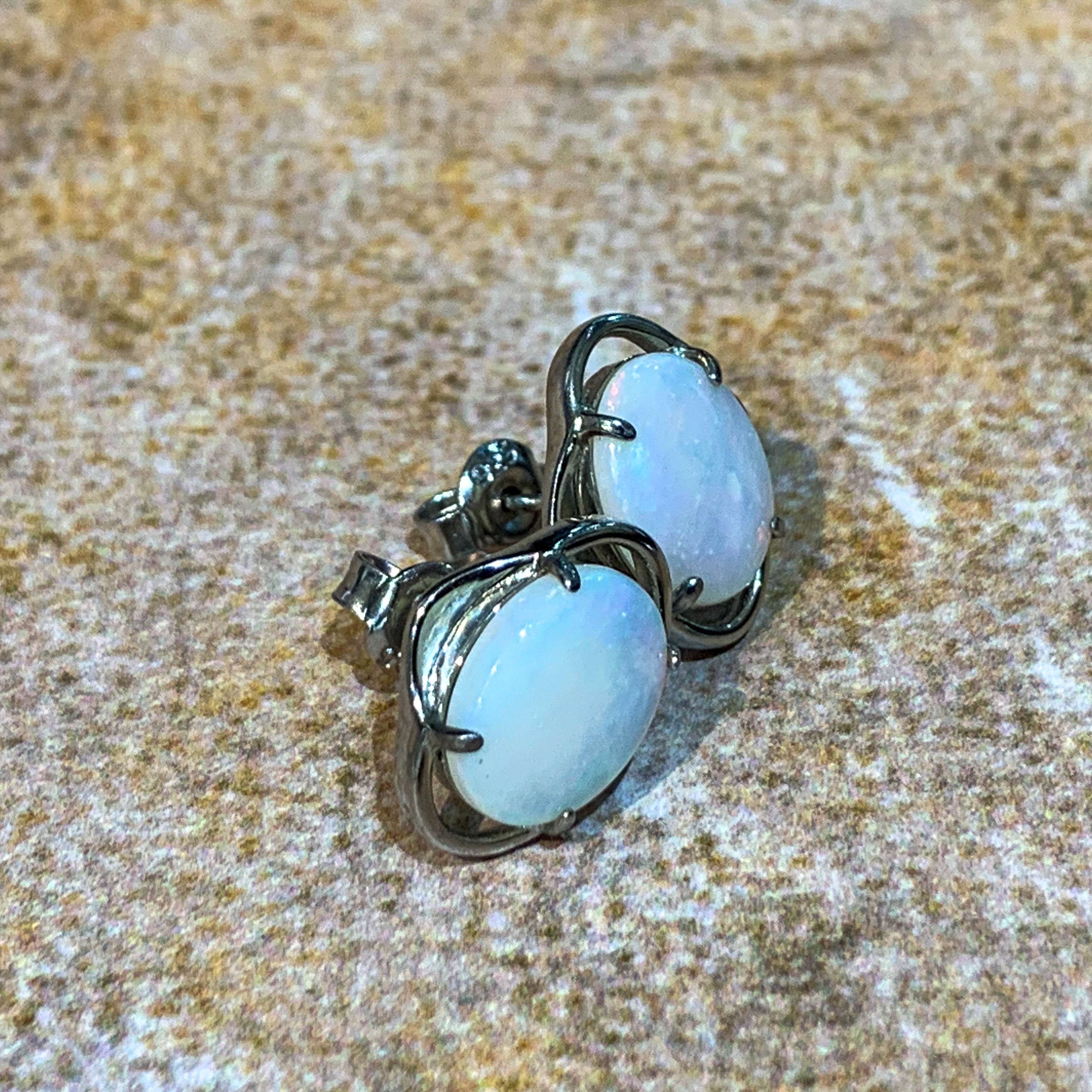 Sterling Silver 10x8mm White Opal fancy floral studs - Masterpiece Jewellery Opal & Gems Sydney Australia | Online Shop