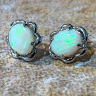 Sterling Silver 10x8mm White Opal fancy studs floral - Masterpiece Jewellery Opal & Gems Sydney Australia | Online Shop