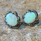 Sterling Silver 10x8mm White Opal fancy studs floral - Masterpiece Jewellery Opal & Gems Sydney Australia | Online Shop