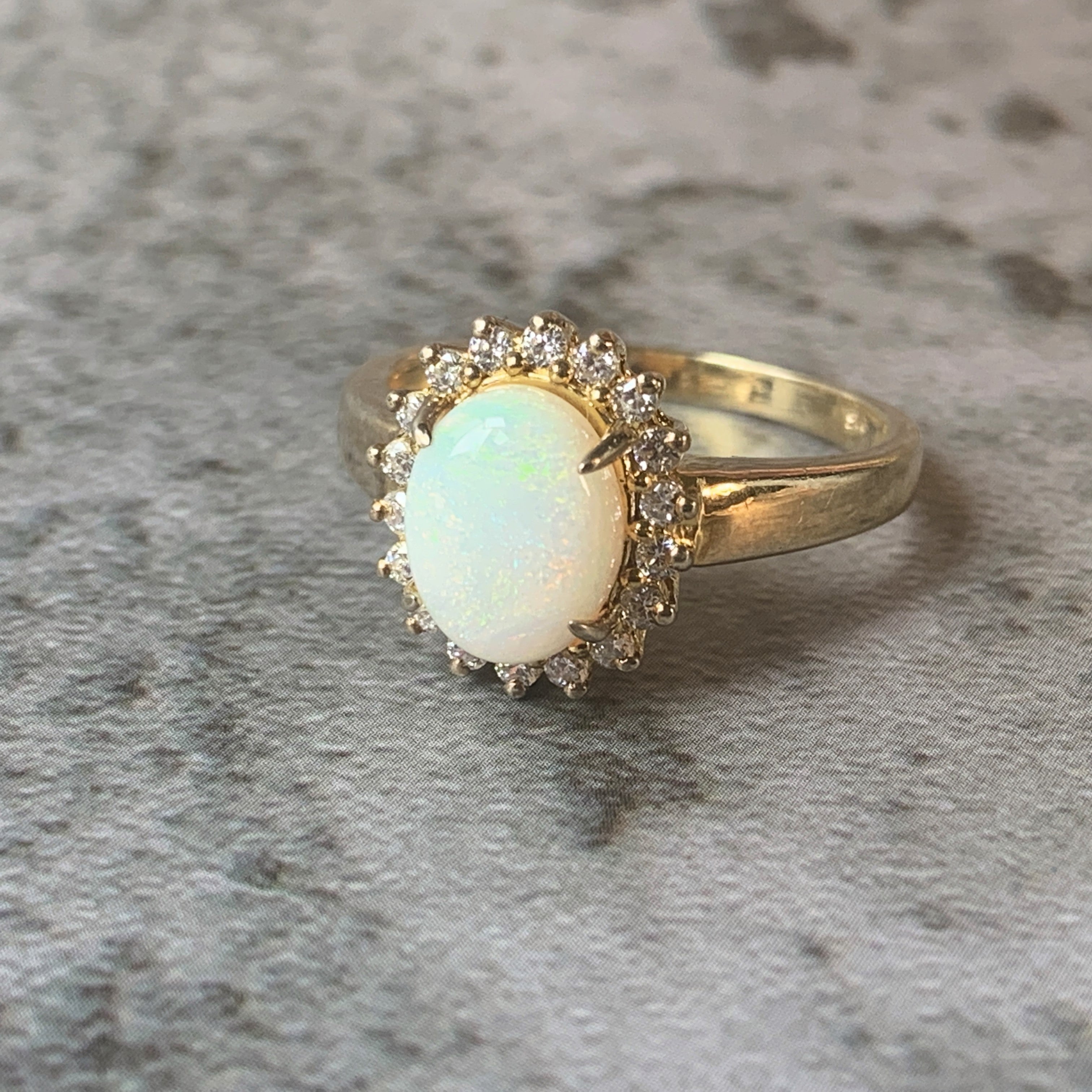 Gold Plated Sterling Silver Opal 9x7mm and cubic zirconia cluster ring - Masterpiece Jewellery Opal & Gems Sydney Australia | Online Shop