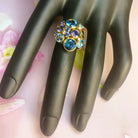 18kt Yellow Gold designer cluster ring with Tanzanite, Blue Topaz and Iolite - Masterpiece Jewellery Opal & Gems Sydney Australia | Online Shop