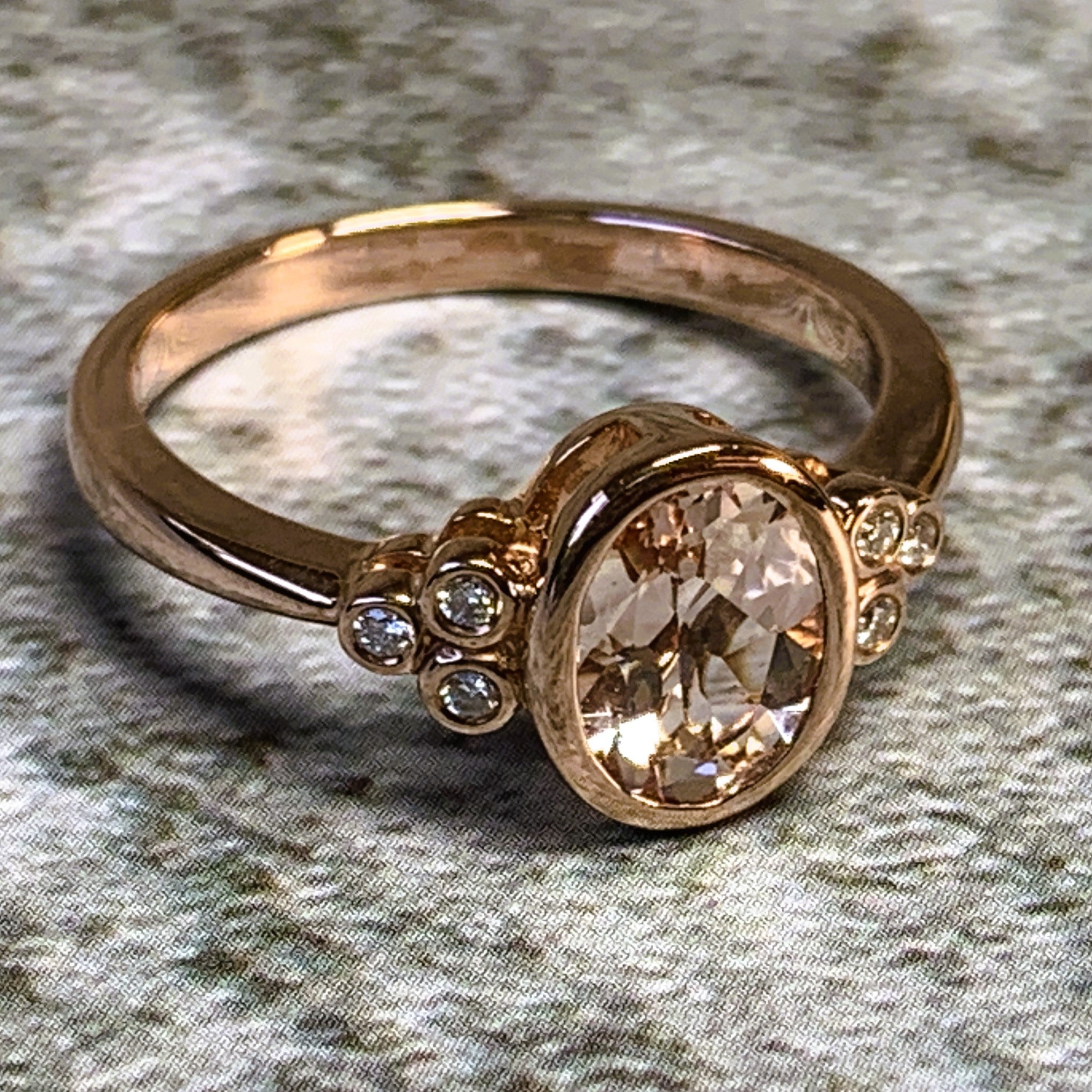 9kt Rose Gold Morganite and Diamond bezel set ring - Masterpiece Jewellery Opal & Gems Sydney Australia | Online Shop