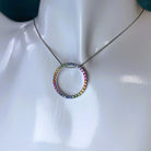 9kt White Gold Multi Colour Sapphire Circle necklace - Masterpiece Jewellery Opal & Gems Sydney Australia | Online Shop