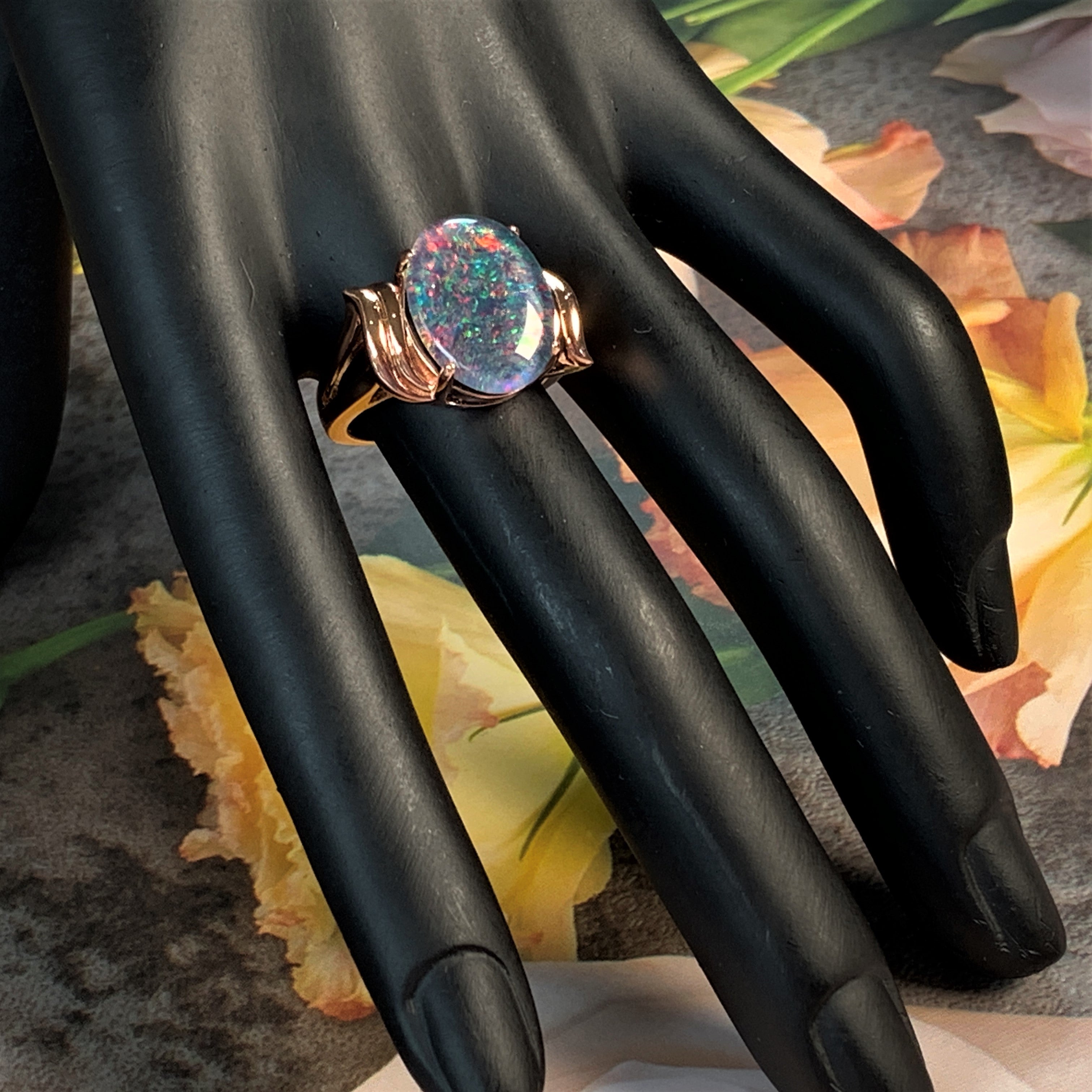 Rose Gold Plated Sterling Silver 16x12mm Opal triplet ring - Masterpiece Jewellery Opal & Gems Sydney Australia | Online Shop