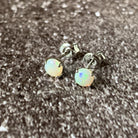 Sterling Silver 5mm Round Claw set White Opal studs - Masterpiece Jewellery Opal & Gems Sydney Australia | Online Shop