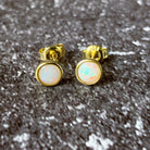 Gold Plated Silver 5mm bezel set White Opal round studs - Masterpiece Jewellery Opal & Gems Sydney Australia | Online Shop