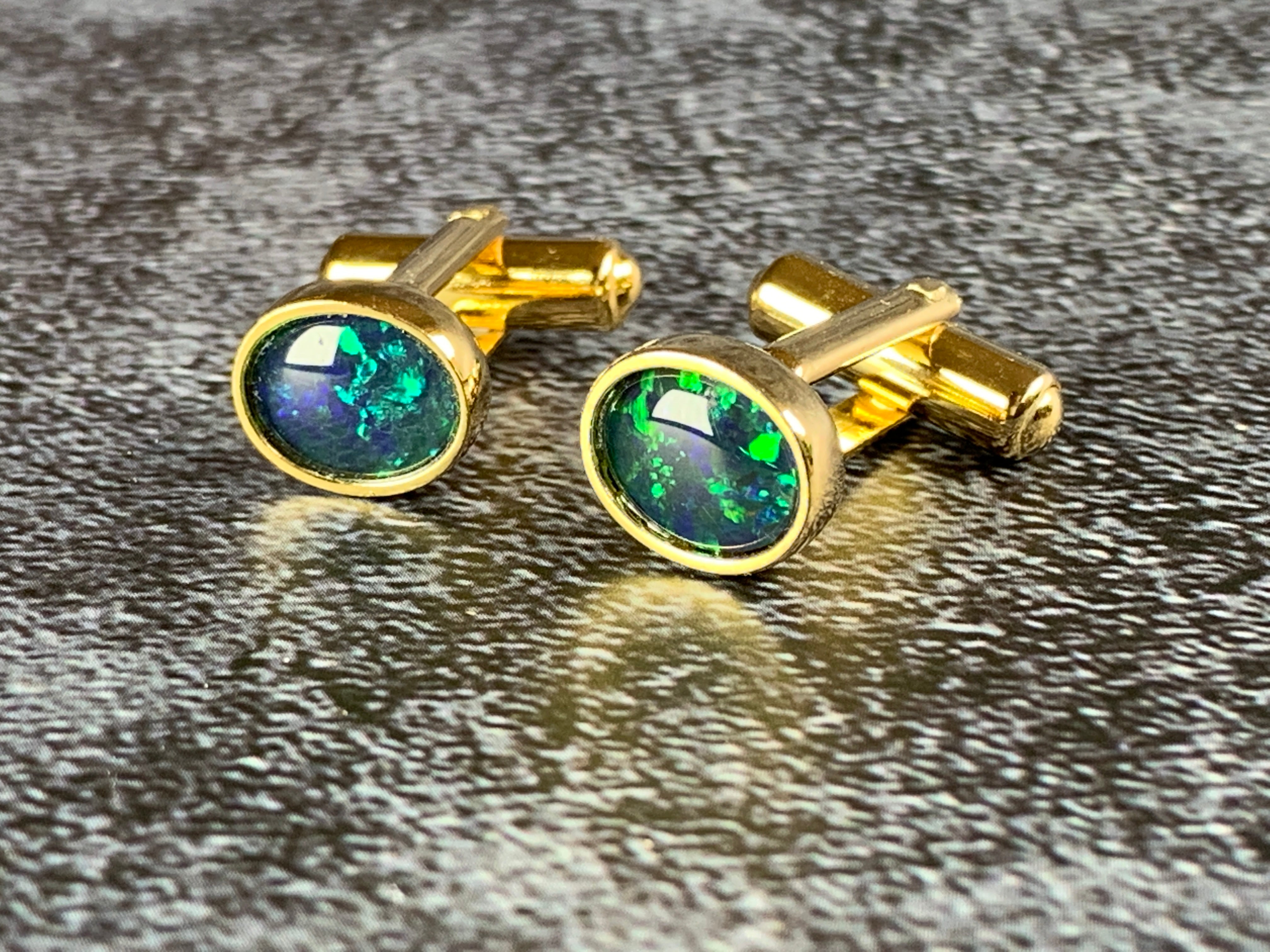 Gold Plated 10x8mm Triplet Opal cufflinks - Masterpiece Jewellery Opal & Gems Sydney Australia | Online Shop