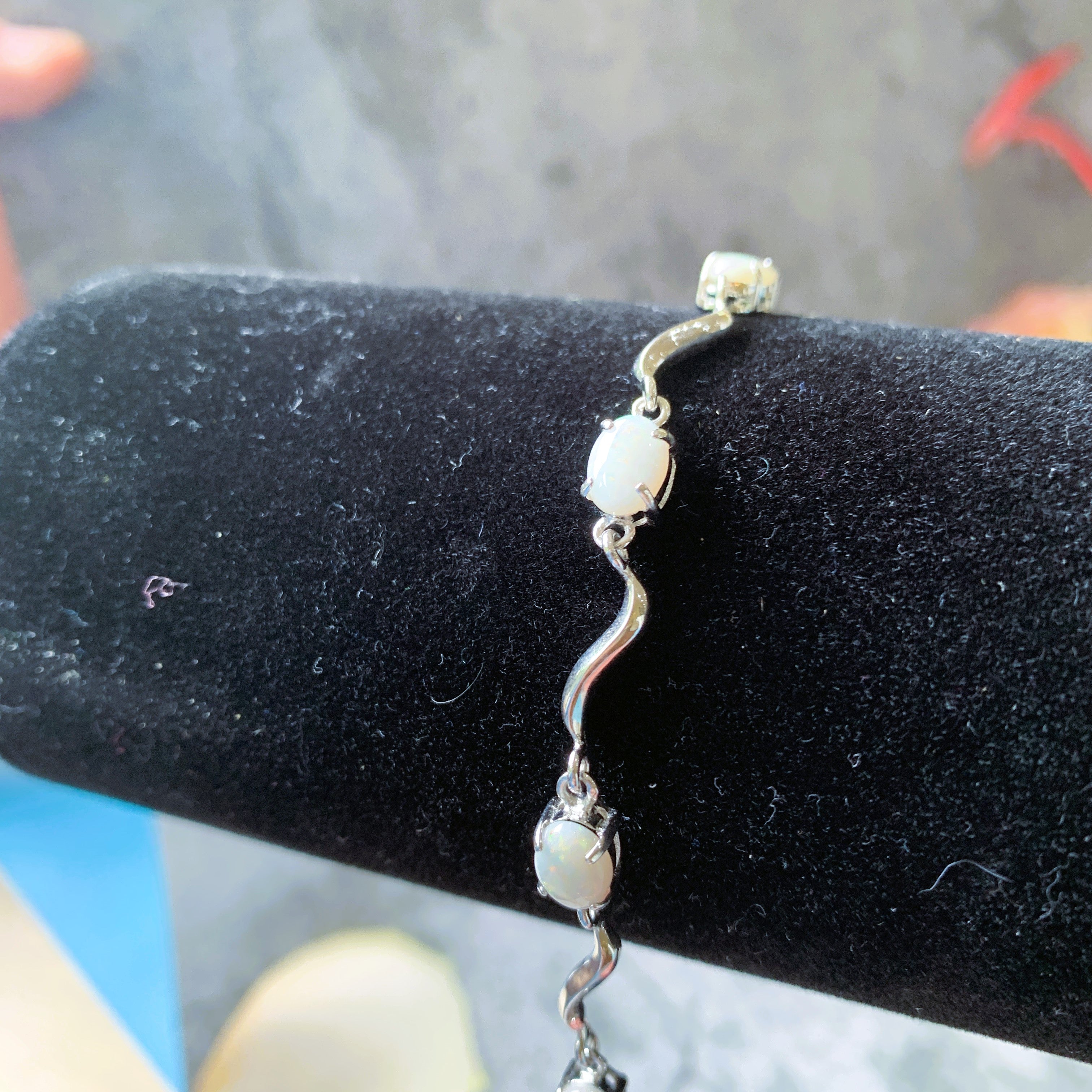 Sterling Silver wave 8x6mm Oval White Opal bracelet - Masterpiece Jewellery Opal & Gems Sydney Australia | Online Shop