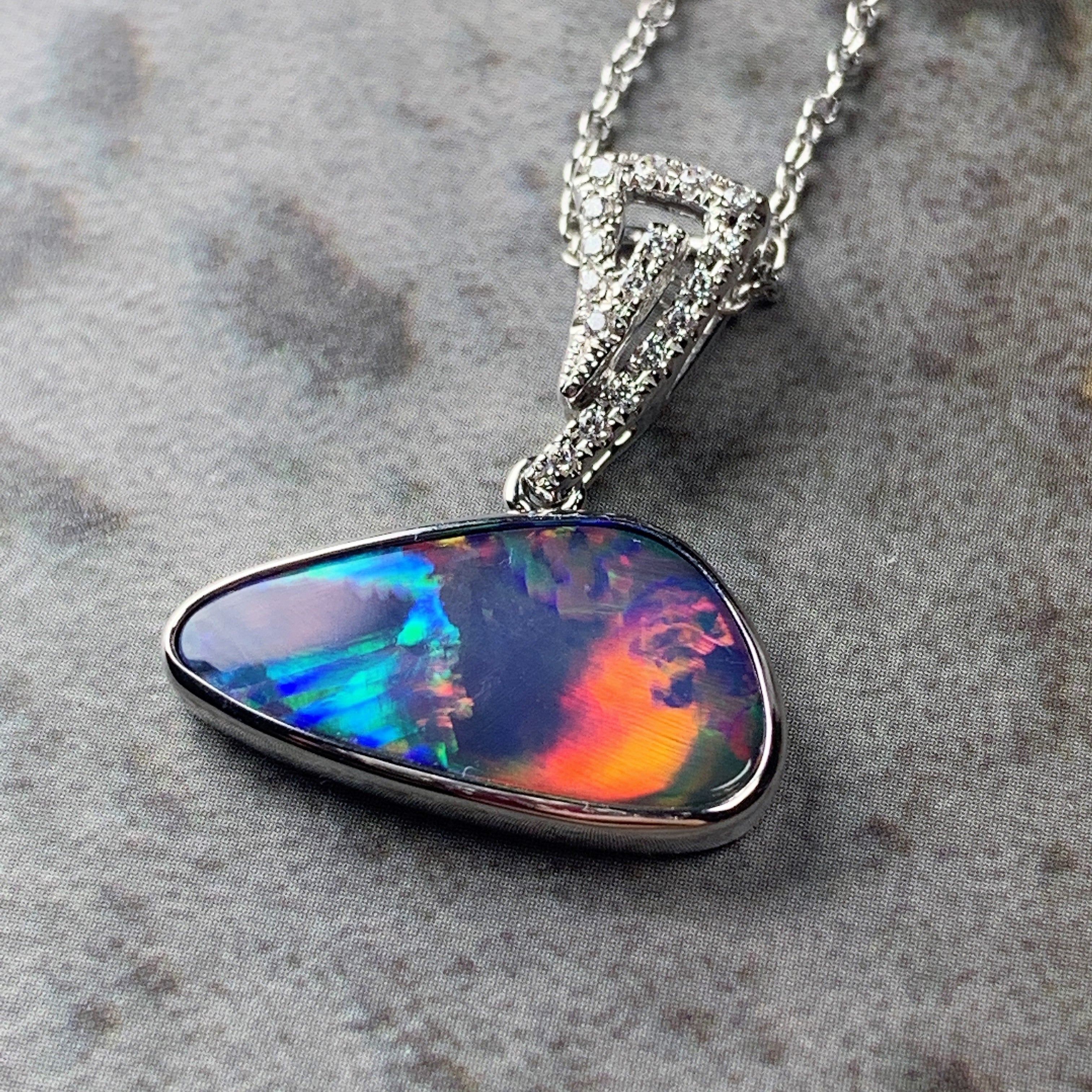 14kt White Gold Opal 3.6ct and Diamond pendant - Masterpiece Jewellery Opal & Gems Sydney Australia | Online Shop