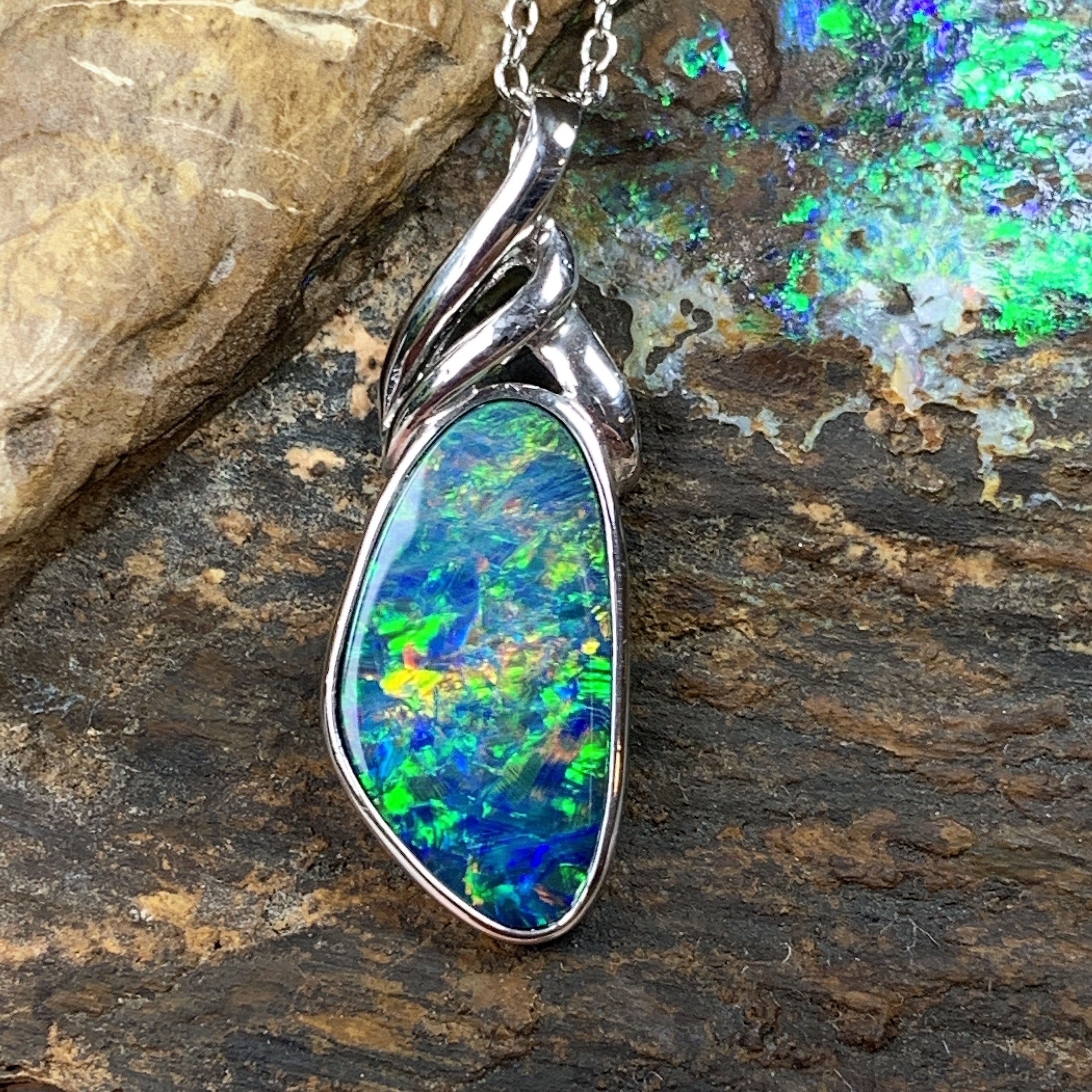 Sterling Silver Opal 18x8.4mm pendant - Masterpiece Jewellery Opal & Gems Sydney Australia | Online Shop