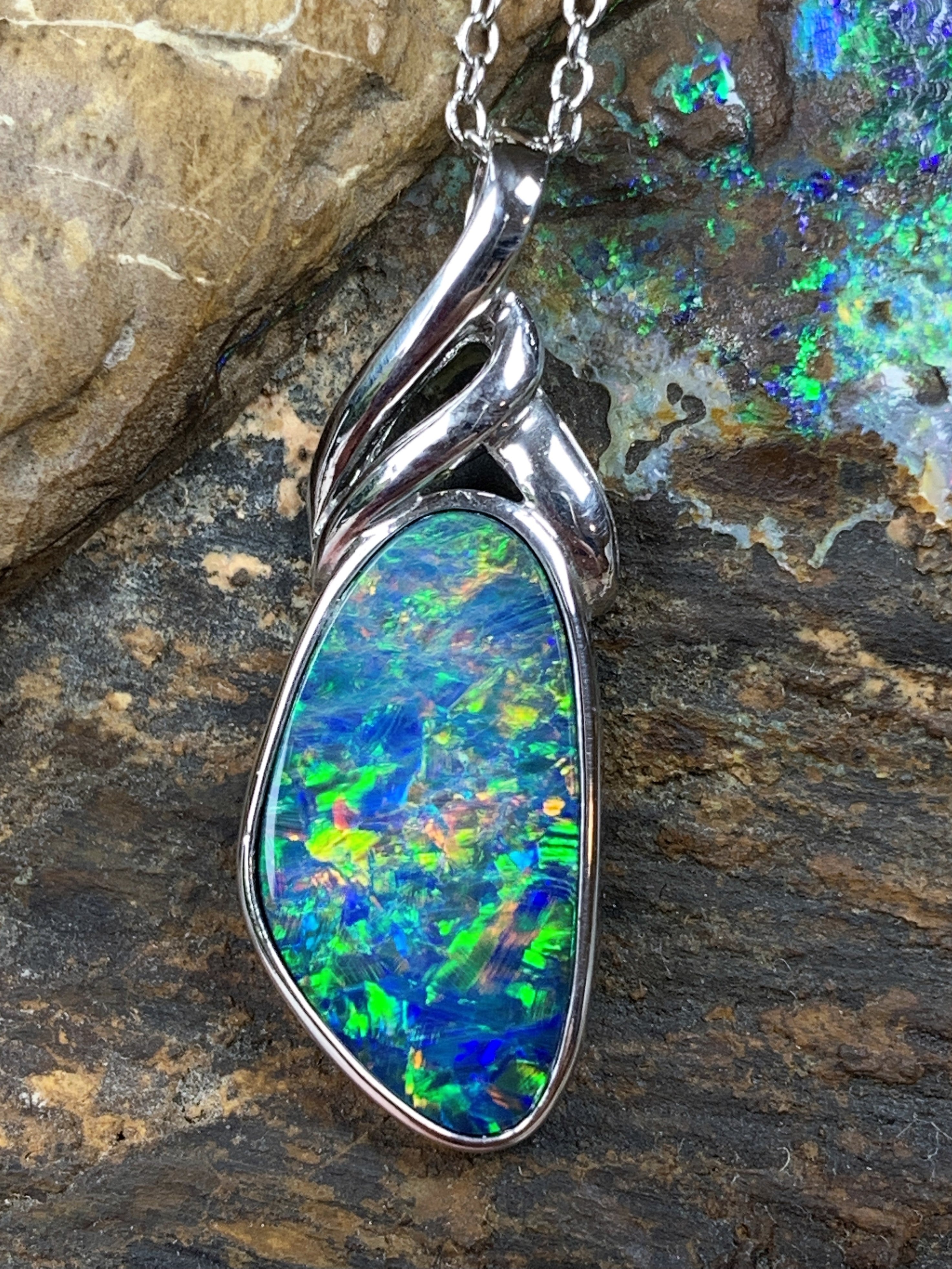 Sterling Silver Opal 18x8.4mm pendant - Masterpiece Jewellery Opal & Gems Sydney Australia | Online Shop