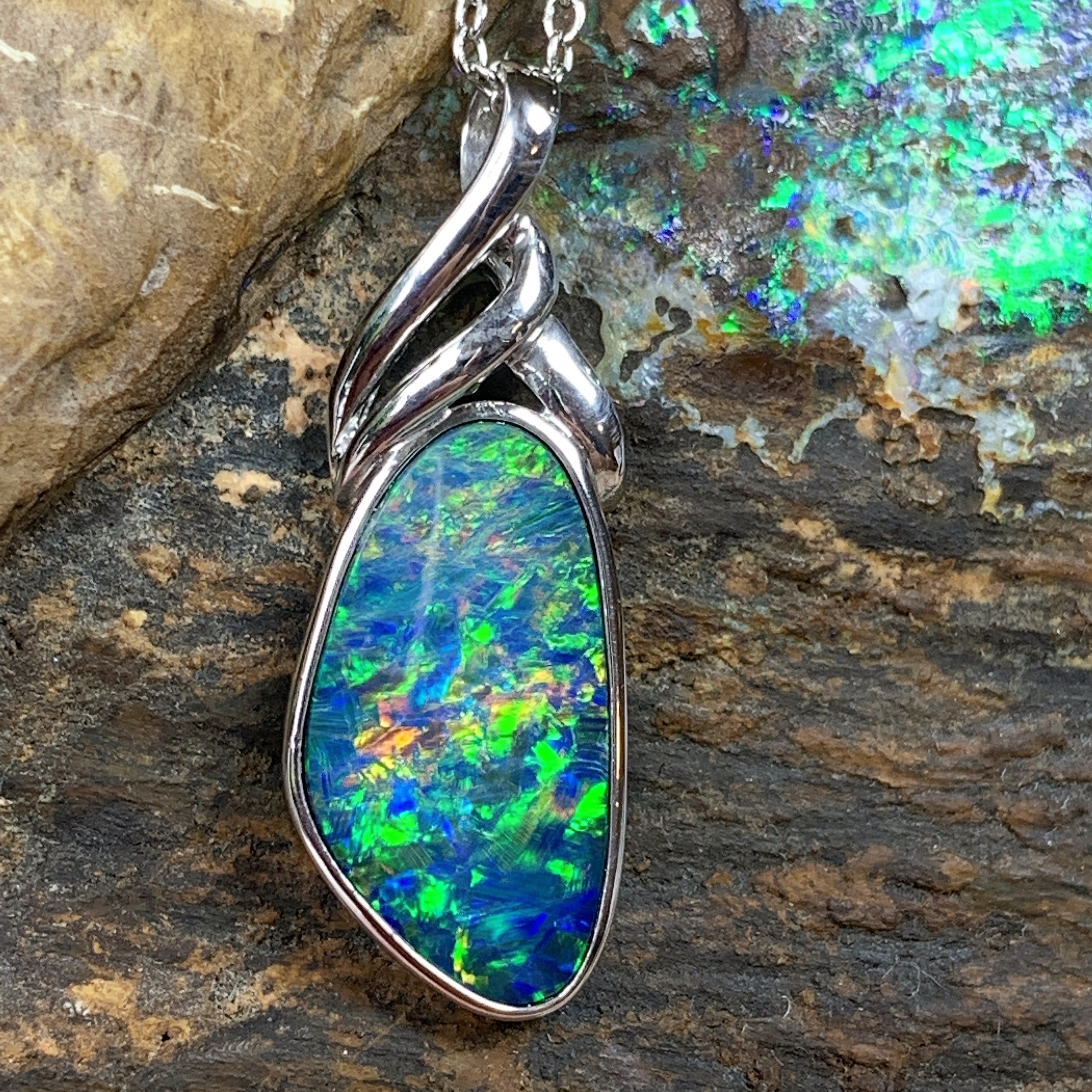 Sterling Silver Opal 18x8.4mm pendant - Masterpiece Jewellery Opal & Gems Sydney Australia | Online Shop
