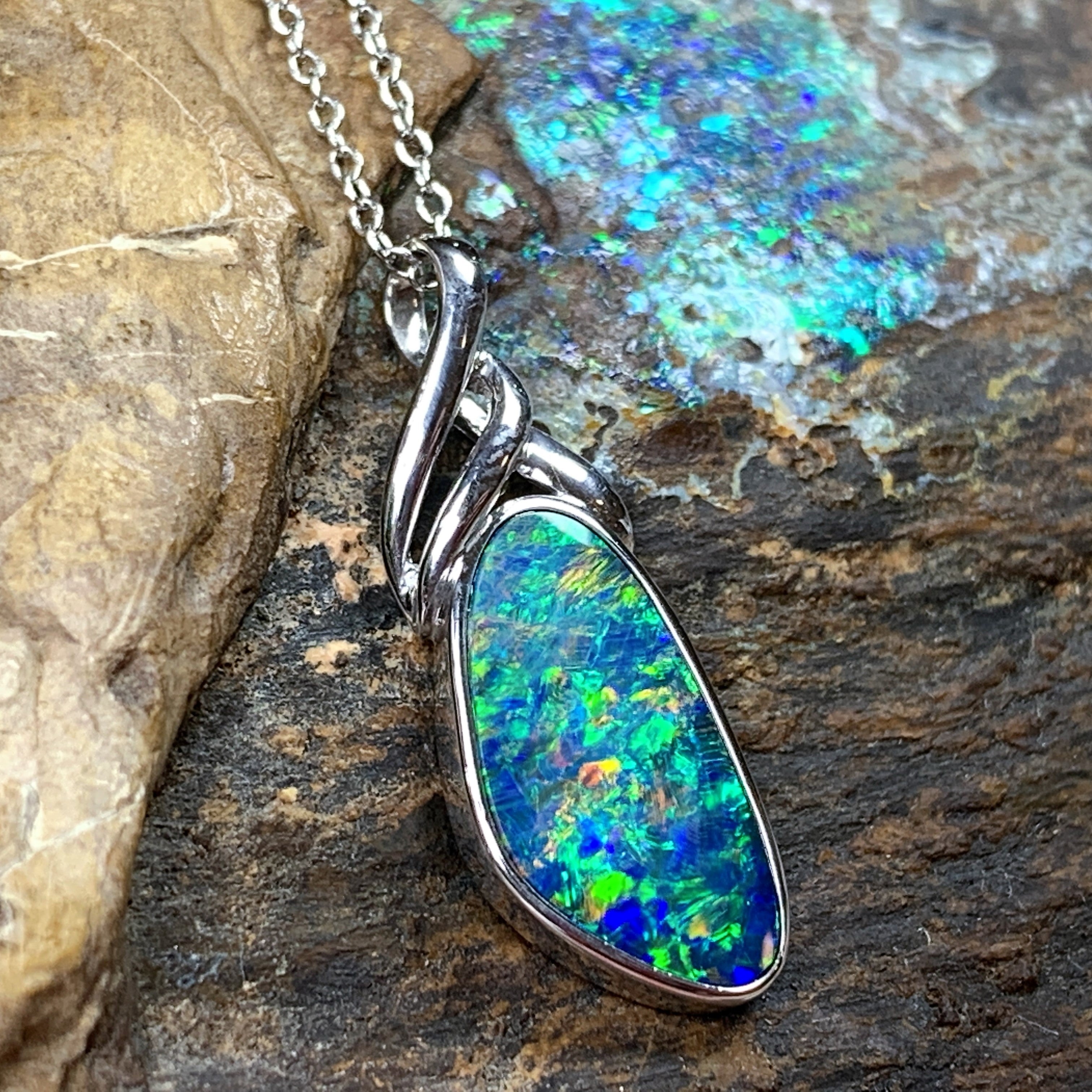 Sterling Silver Opal 18x8.4mm pendant - Masterpiece Jewellery Opal & Gems Sydney Australia | Online Shop