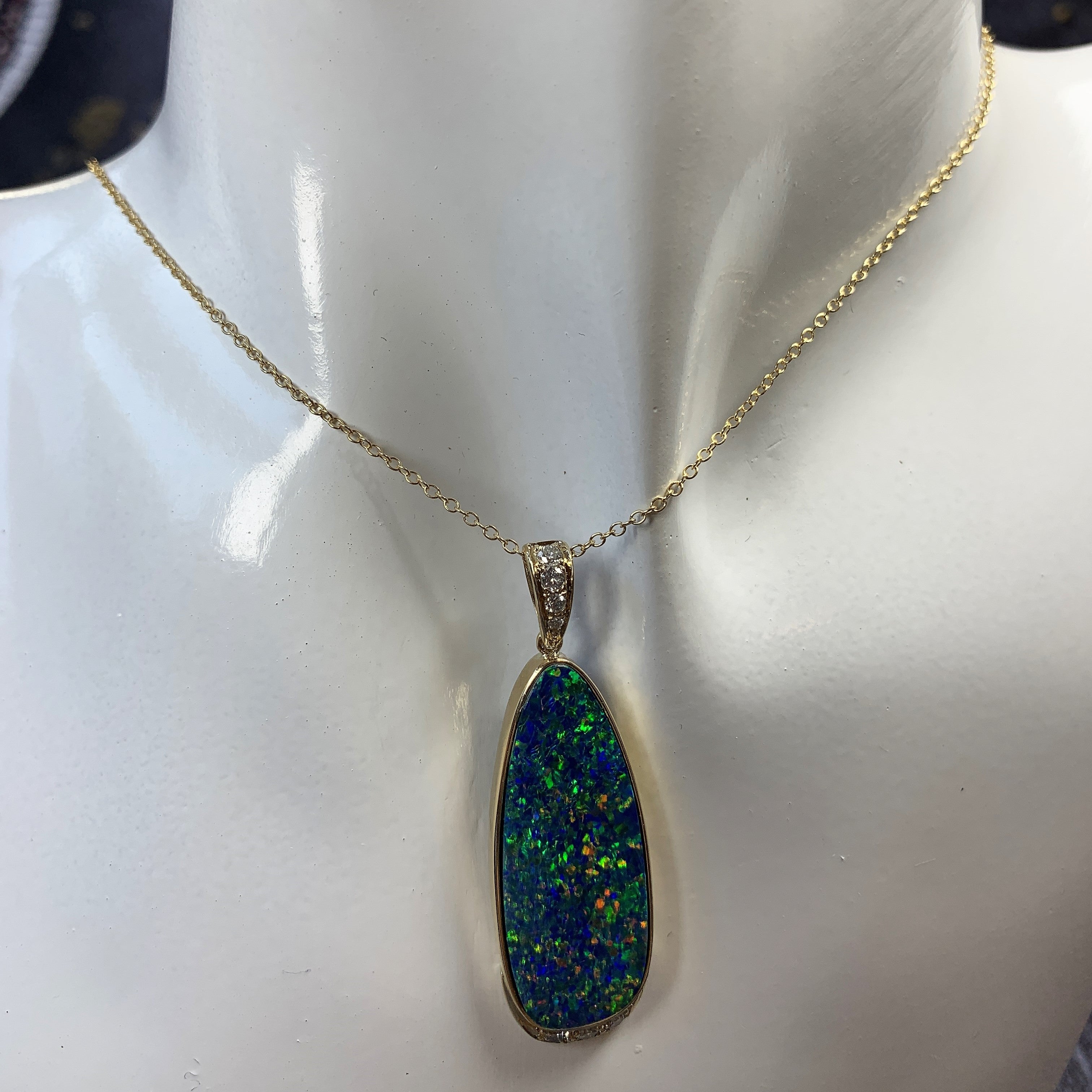 14kt Yellow Gold 12.77ct Opal doublet and Diamond pendant - Masterpiece Jewellery Opal & Gems Sydney Australia | Online Shop