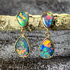 14kt Yellow Gold dangling Fire Opal doublet earrings 3.17ct - Masterpiece Jewellery Opal & Gems Sydney Australia | Online Shop