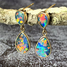 14kt Yellow Gold dangling Fire Opal doublet earrings 3.17ct - Masterpiece Jewellery Opal & Gems Sydney Australia | Online Shop