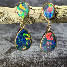 14kt Yellow Gold dangling Fire Opal doublet earrings 3.17ct - Masterpiece Jewellery Opal & Gems Sydney Australia | Online Shop