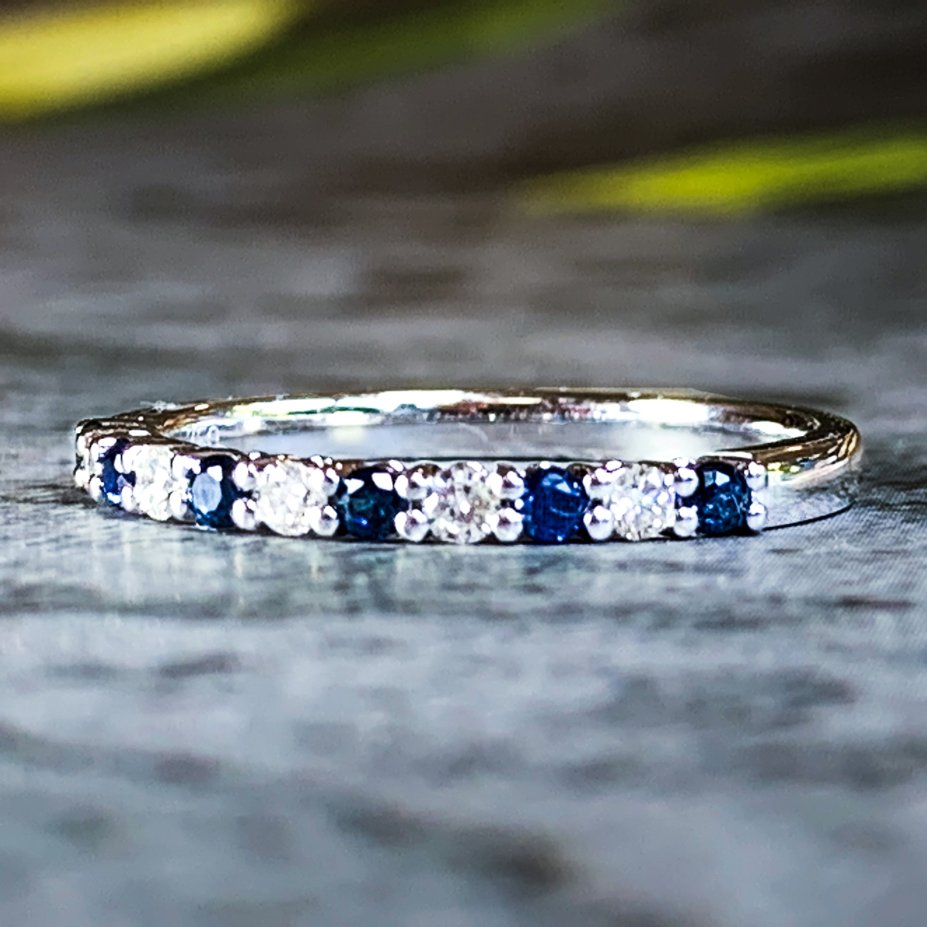 18kt White Gold Sapphire and Diamond claw set half eternity band - Masterpiece Jewellery Opal & Gems Sydney Australia | Online Shop