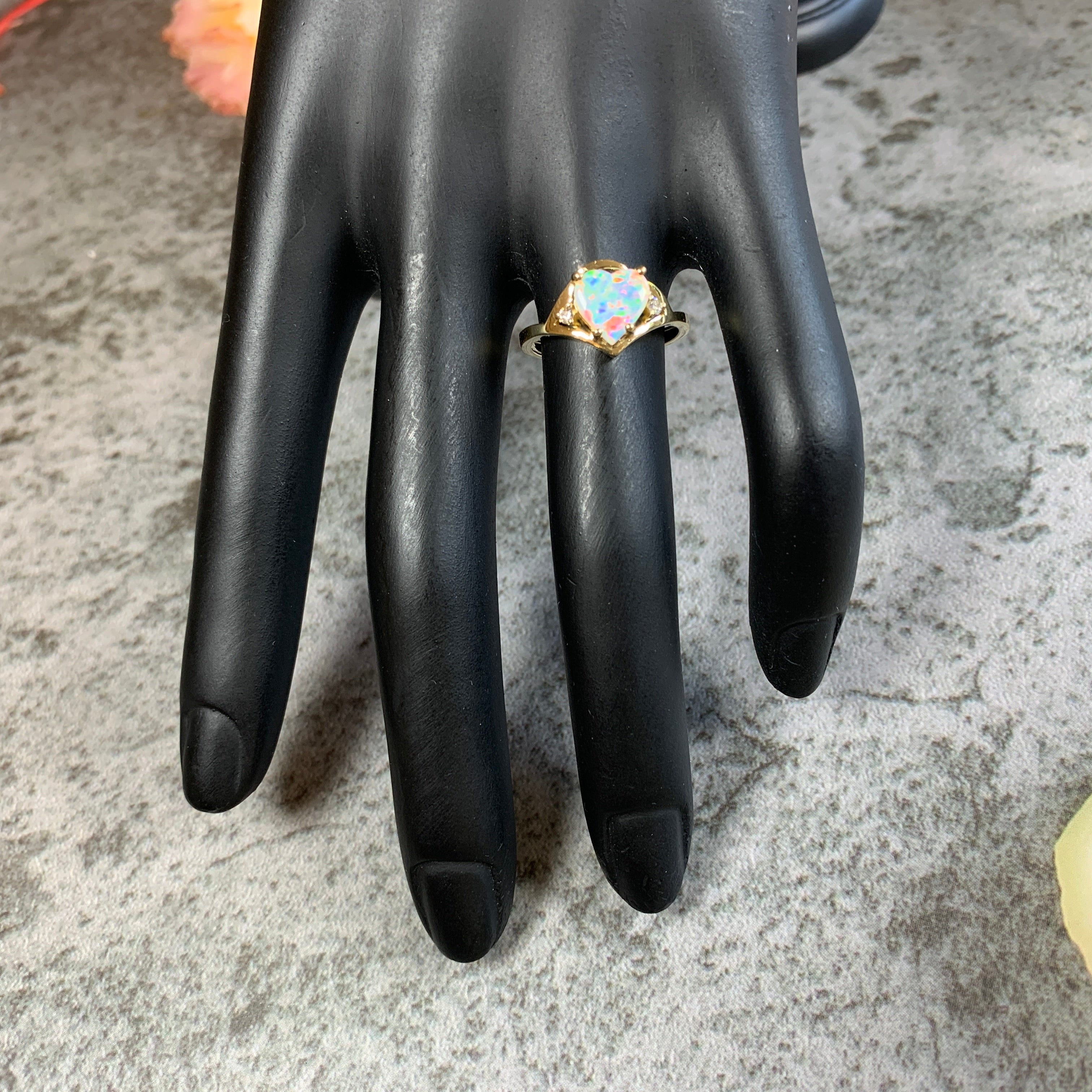 18kt Yellow Gold Heart shape Opal ring - Masterpiece Jewellery Opal & Gems Sydney Australia | Online Shop