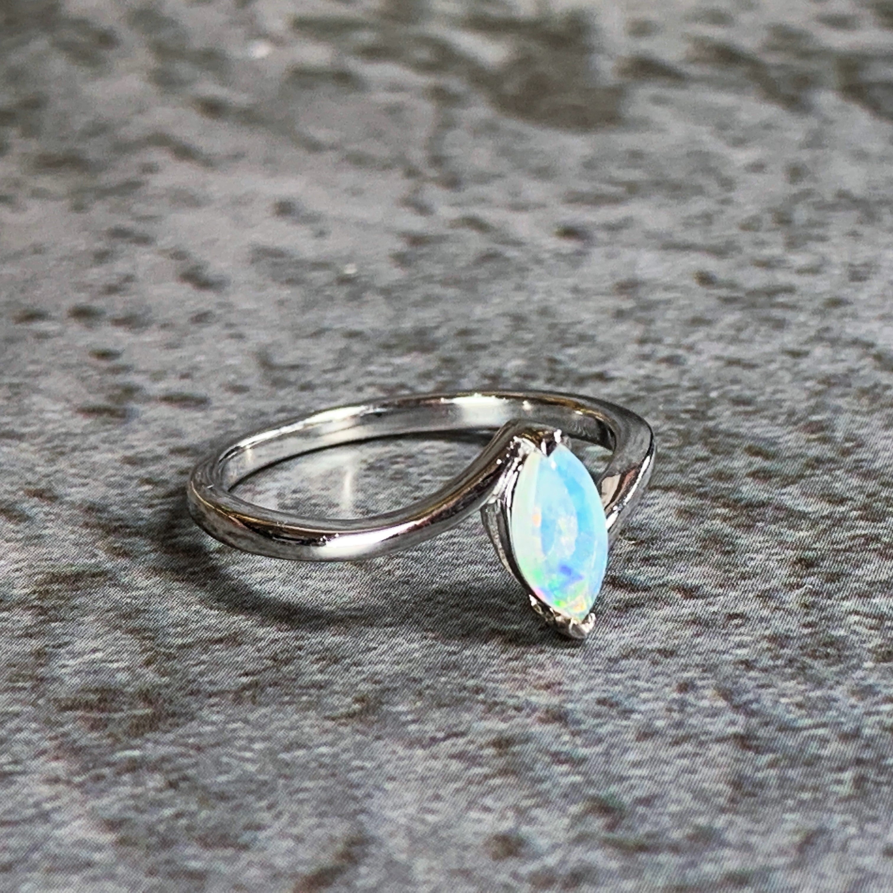 Sterling Silver marquise 8x4mm Opal solitaire ring - Masterpiece Jewellery Opal & Gems Sydney Australia | Online Shop