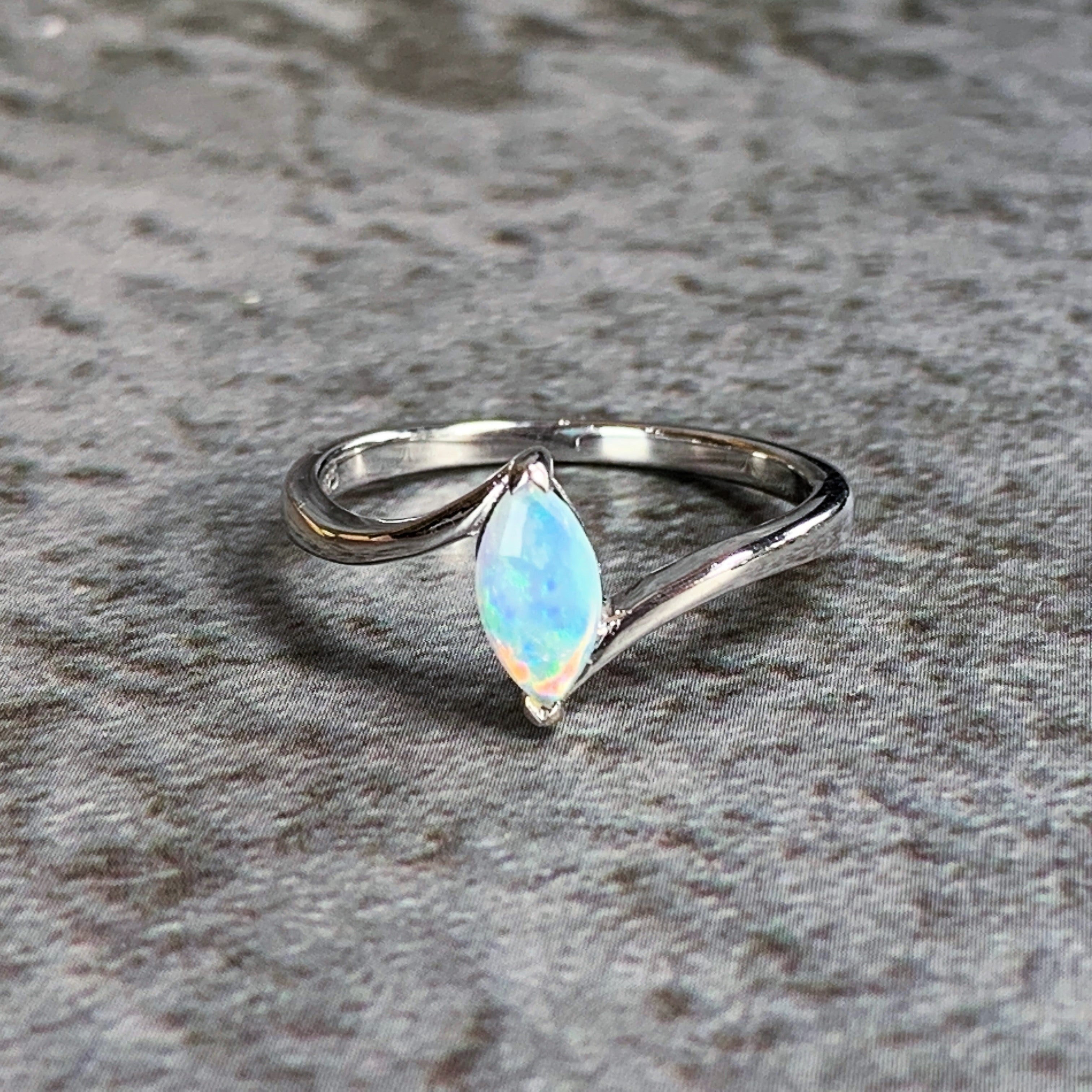 Sterling Silver marquise 8x4mm Opal solitaire ring - Masterpiece Jewellery Opal & Gems Sydney Australia | Online Shop