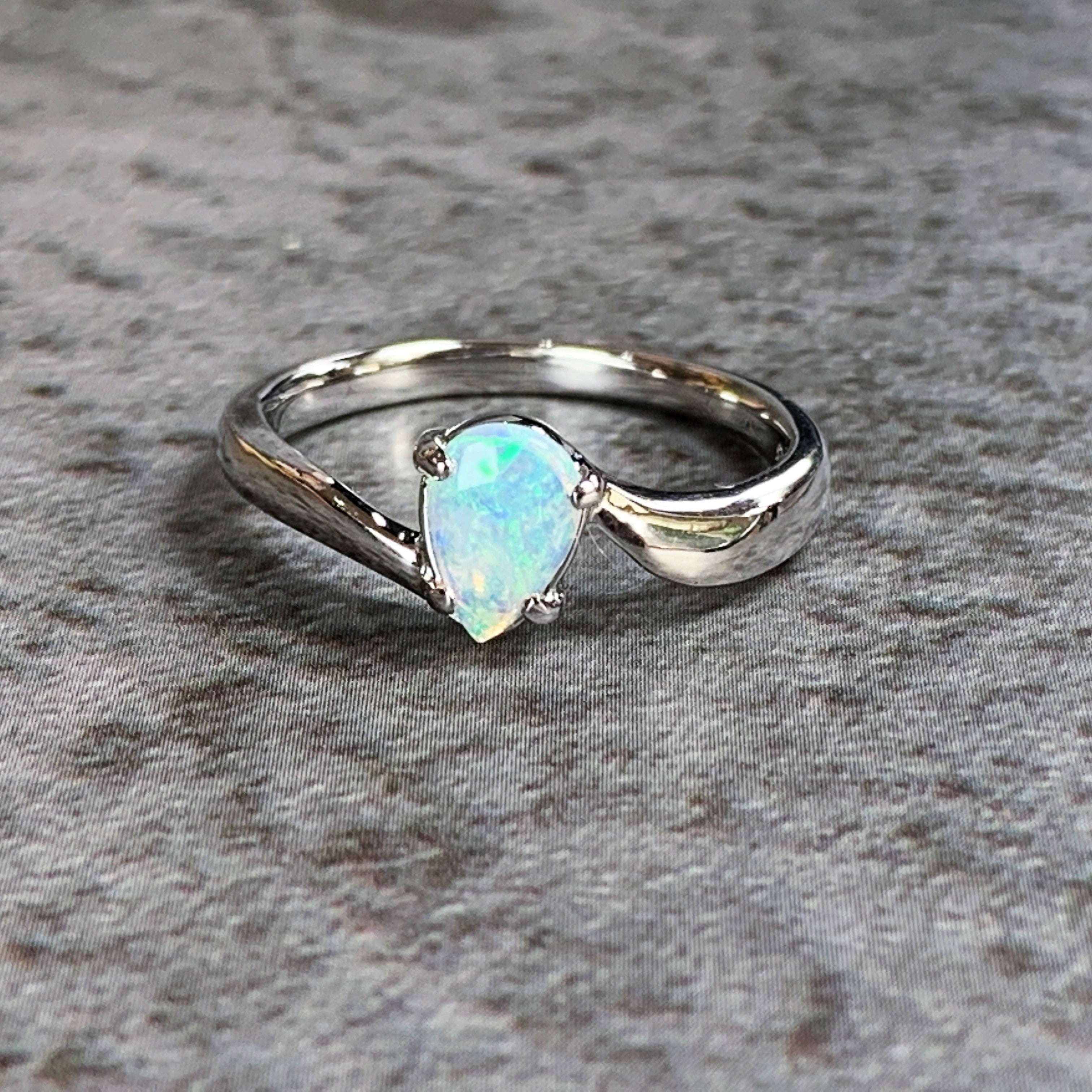 Sterling Silver Opal 7x5mm teardrop ring - Masterpiece Jewellery Opal & Gems Sydney Australia | Online Shop