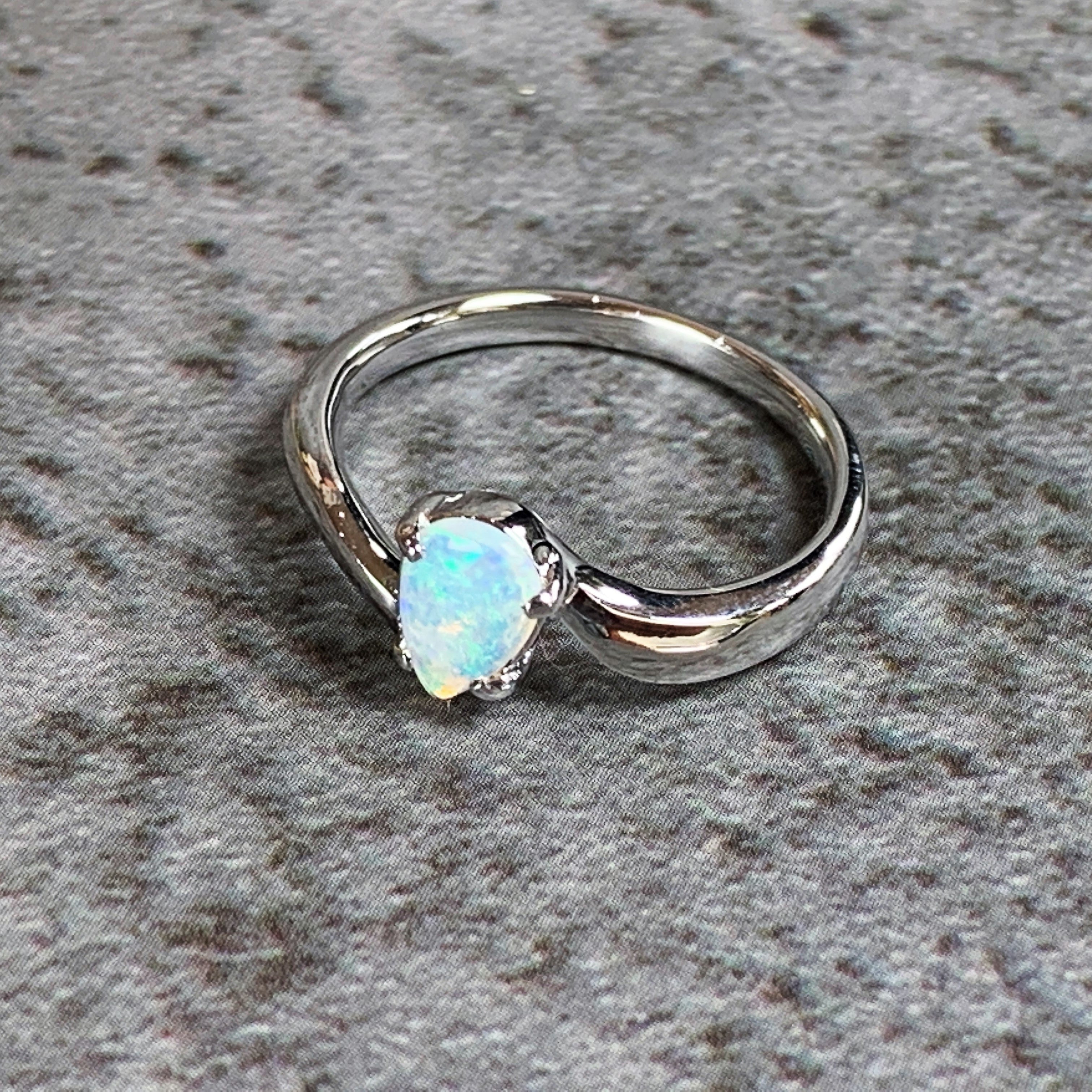 Sterling Silver Opal 7x5mm teardrop ring - Masterpiece Jewellery Opal & Gems Sydney Australia | Online Shop