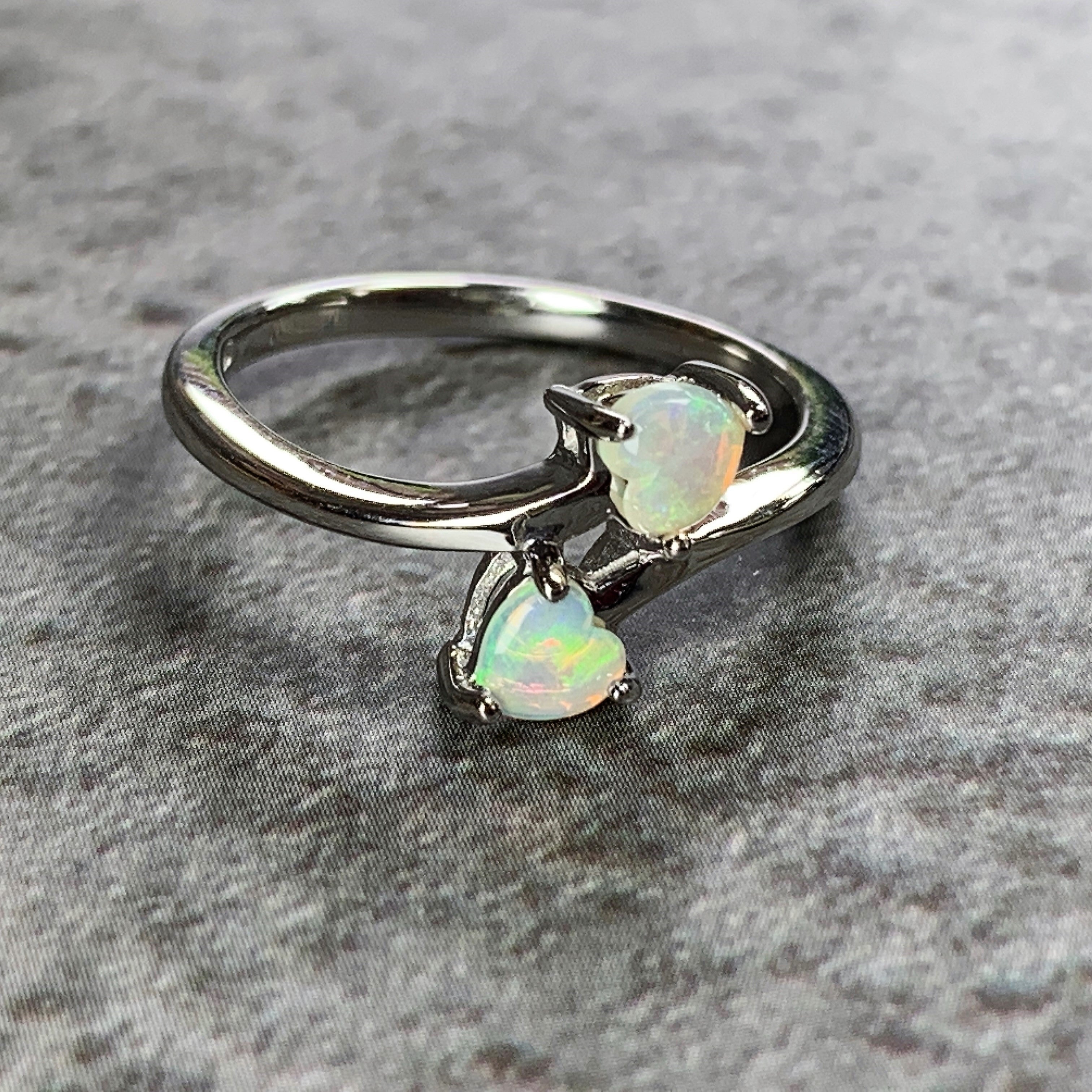 Sterling Silver 4mm Hearts Opal ring - Masterpiece Jewellery Opal & Gems Sydney Australia | Online Shop