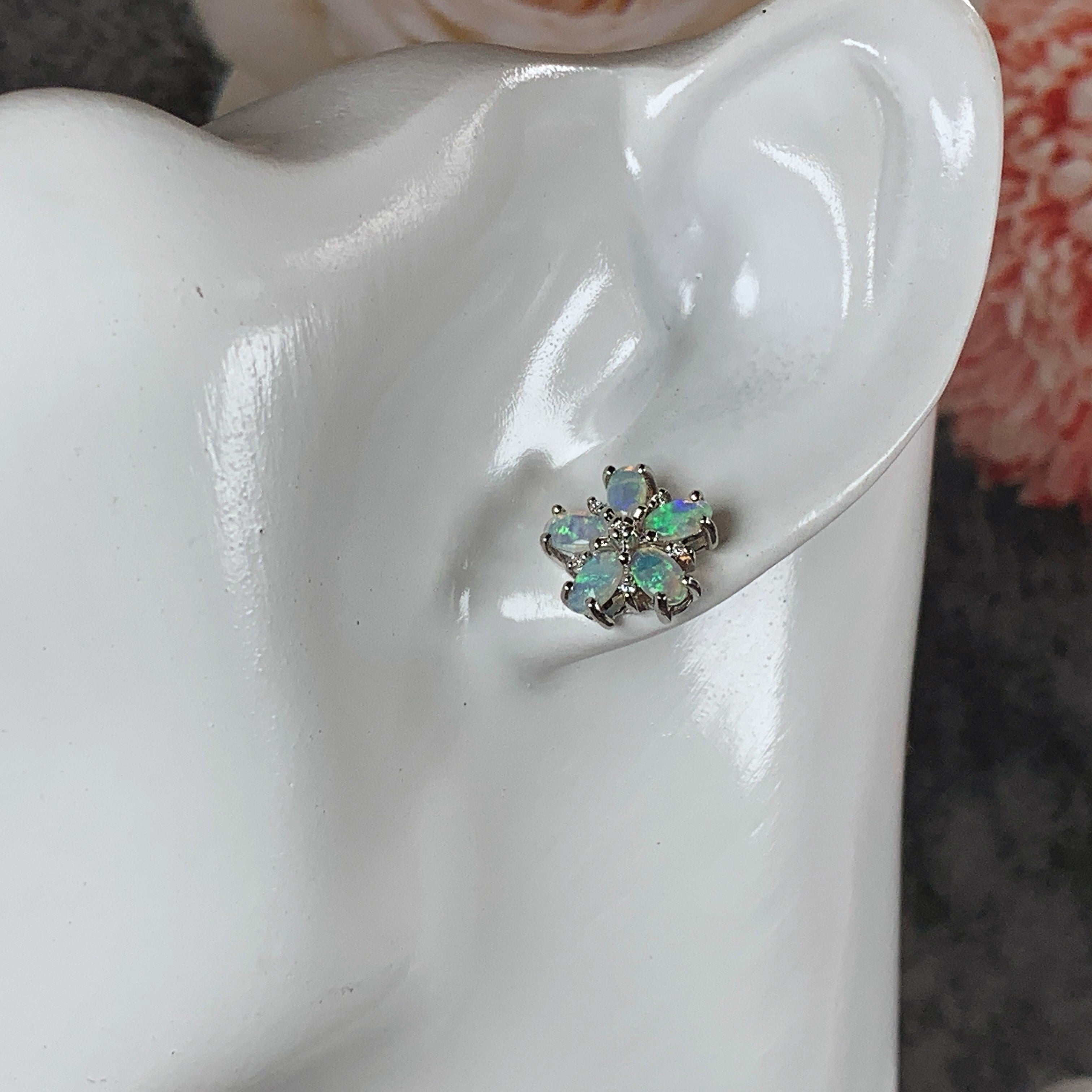 Sterling silver Opal floral earrings - Masterpiece Jewellery Opal & Gems Sydney Australia | Online Shop