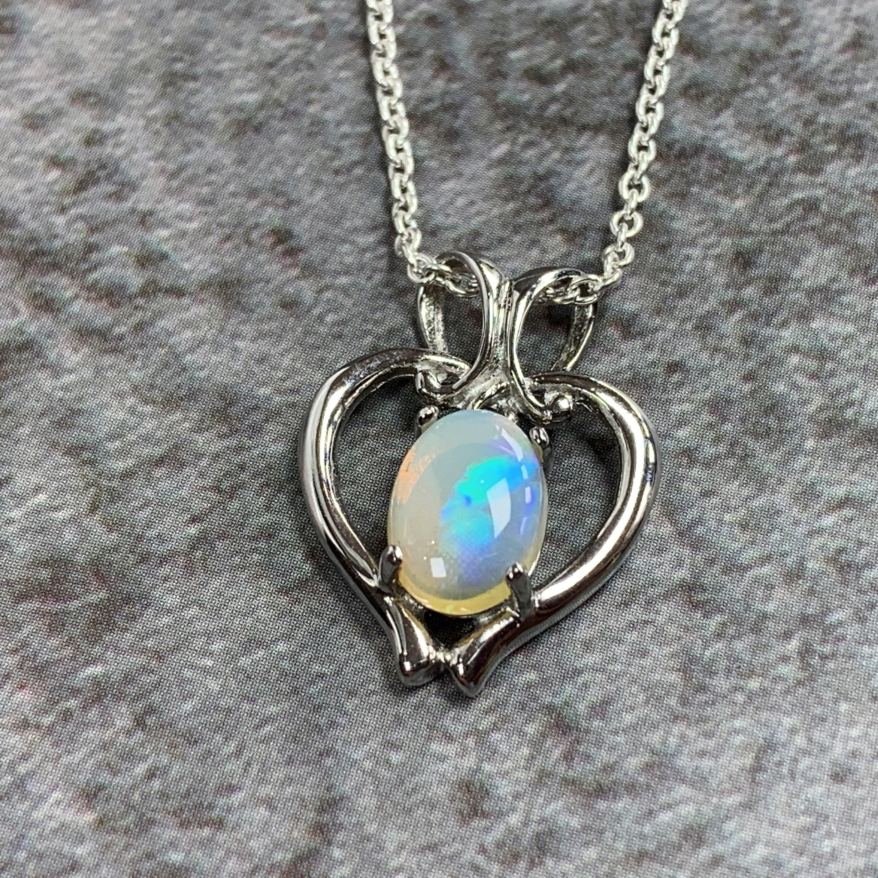 Sterling Silver Heart pendant 8x6mm White Opal - Masterpiece Jewellery Opal & Gems Sydney Australia | Online Shop