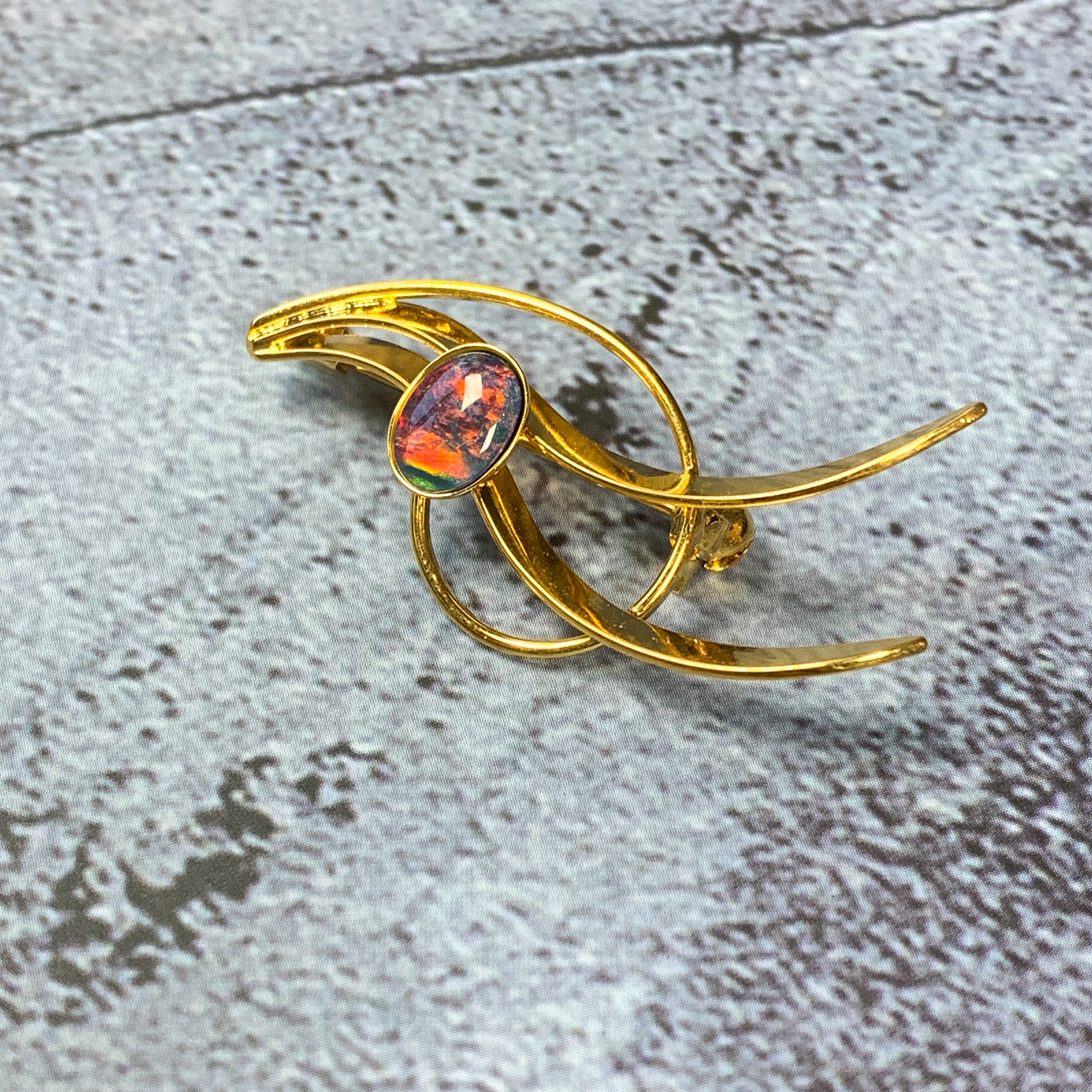 Gold plated Silver Brooch with Opal triplet - Masterpiece Jewellery Opal & Gems Sydney Australia | Online Shop