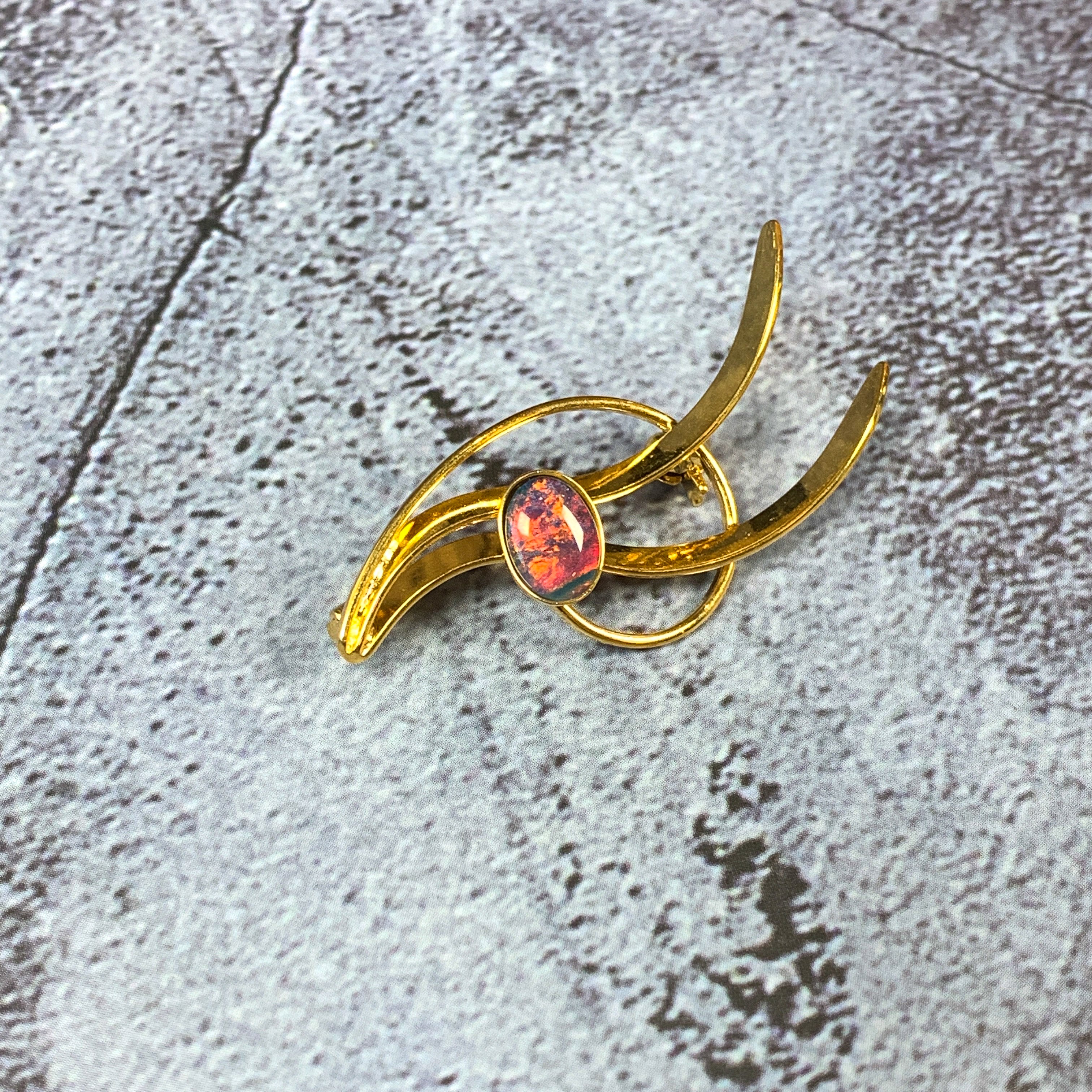 Gold plated Silver Brooch with Opal triplet - Masterpiece Jewellery Opal & Gems Sydney Australia | Online Shop